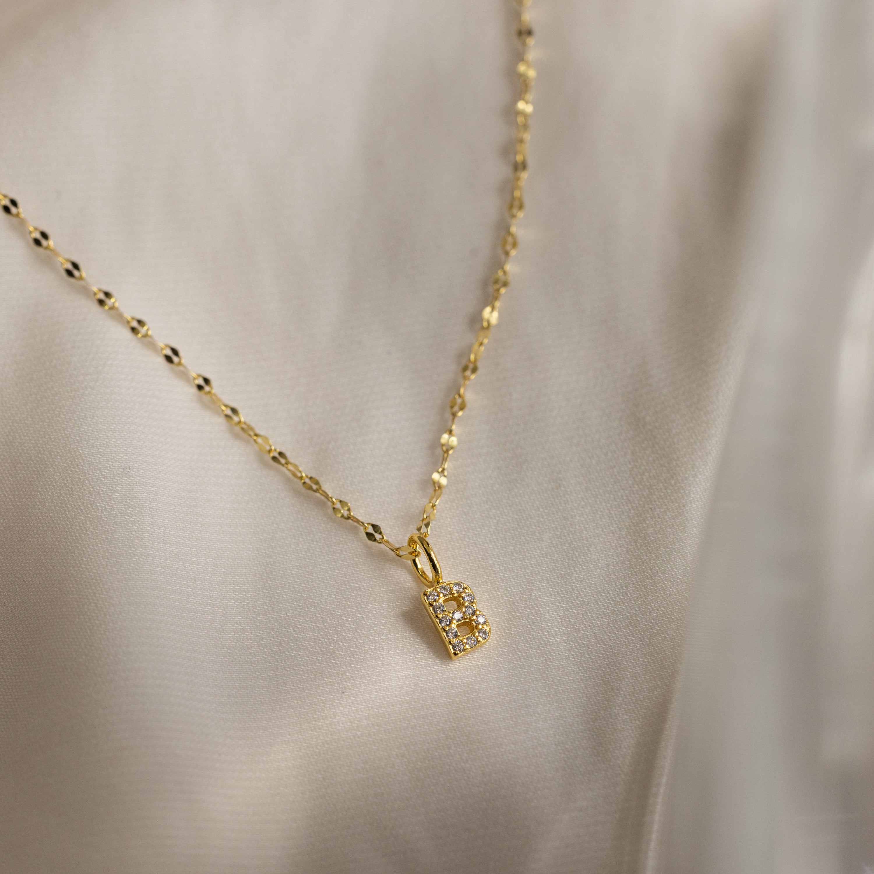 Dainty Pave Letter Necklace in 18K Gold - Image 10