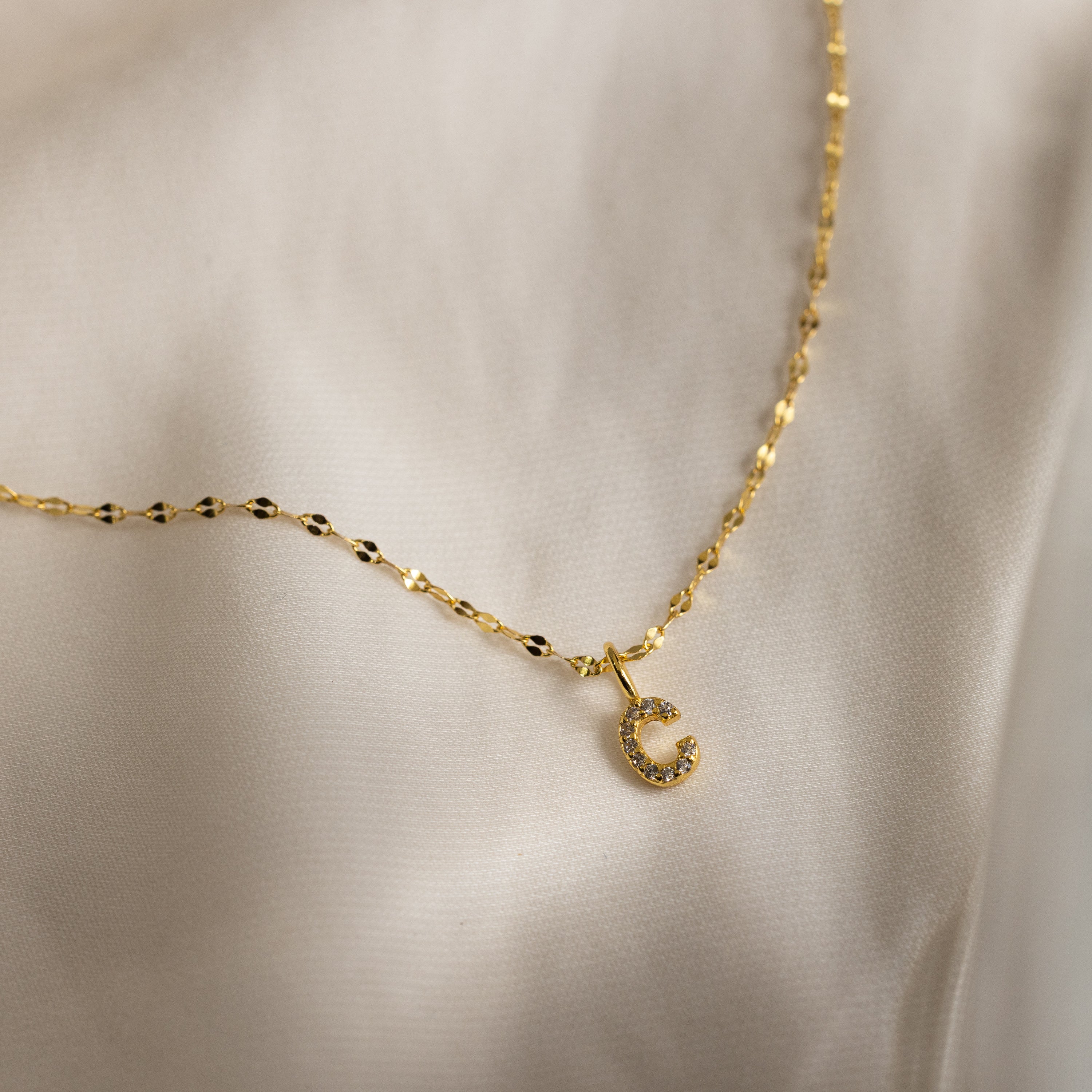 Dainty Pave Letter Necklace in 18K Gold - Image 11