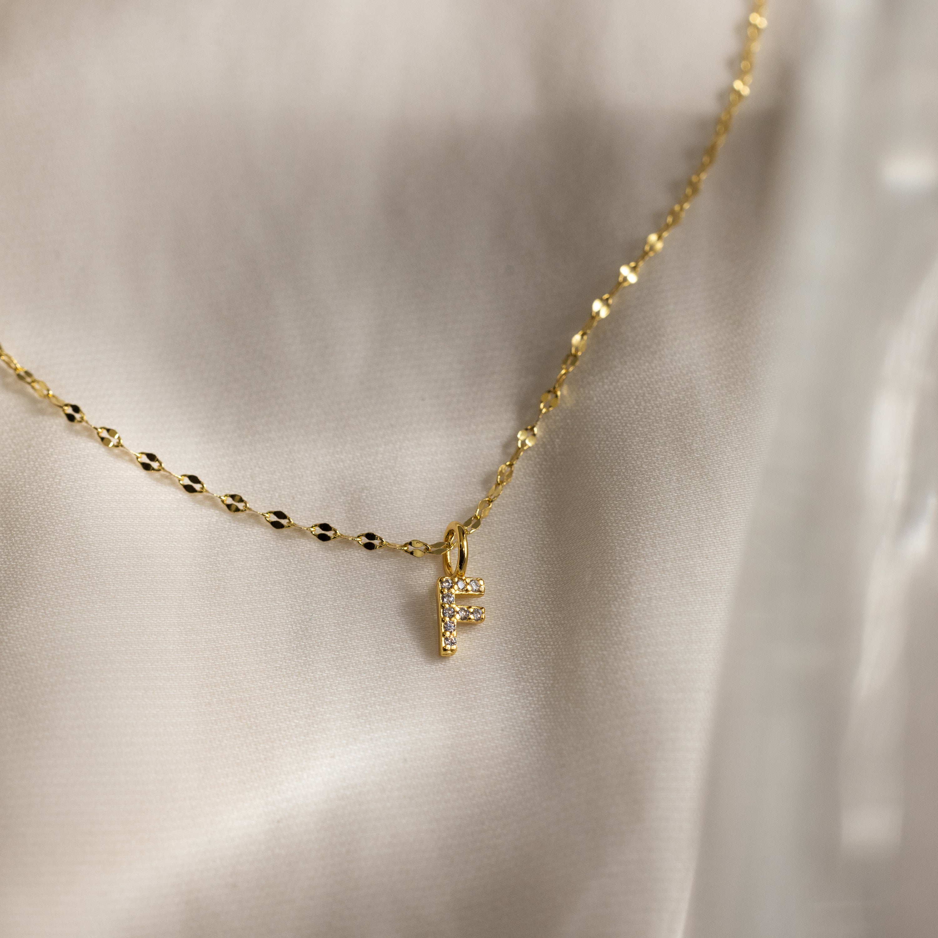 Dainty Pave Letter Necklace in 18K Gold - Image 14