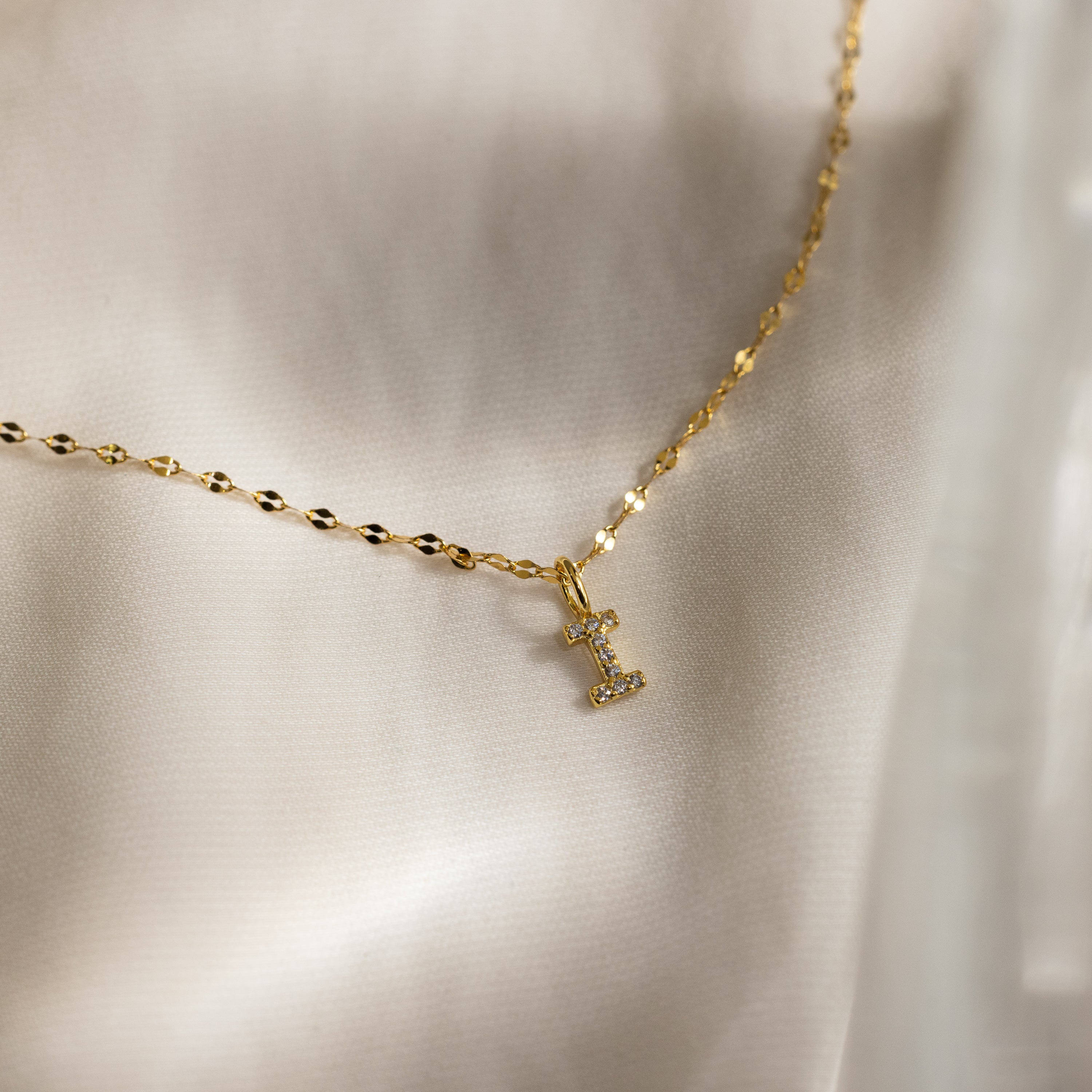Dainty Pave Letter Necklace in 18K Gold - Image 17