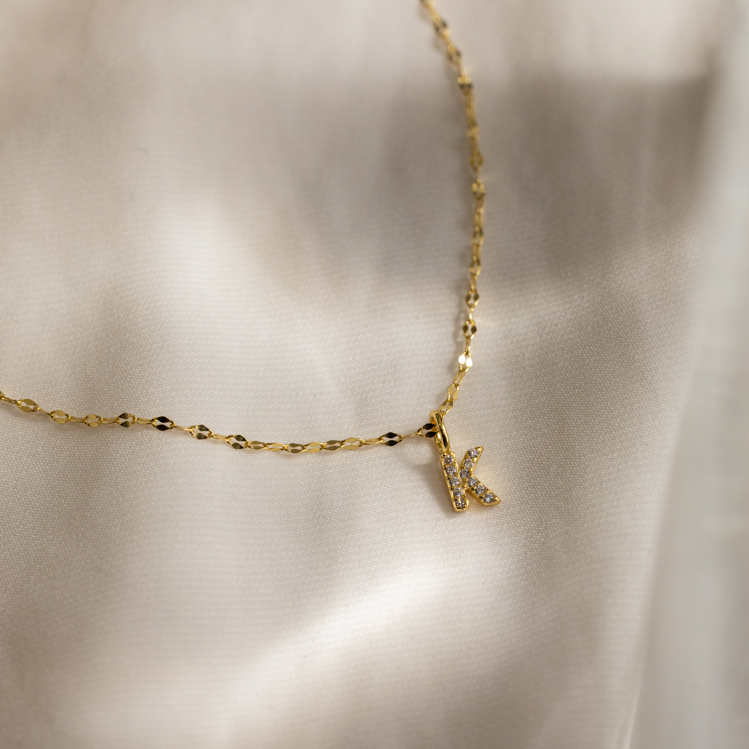 Dainty Pave Letter Necklace in 18K Gold - Image 19
