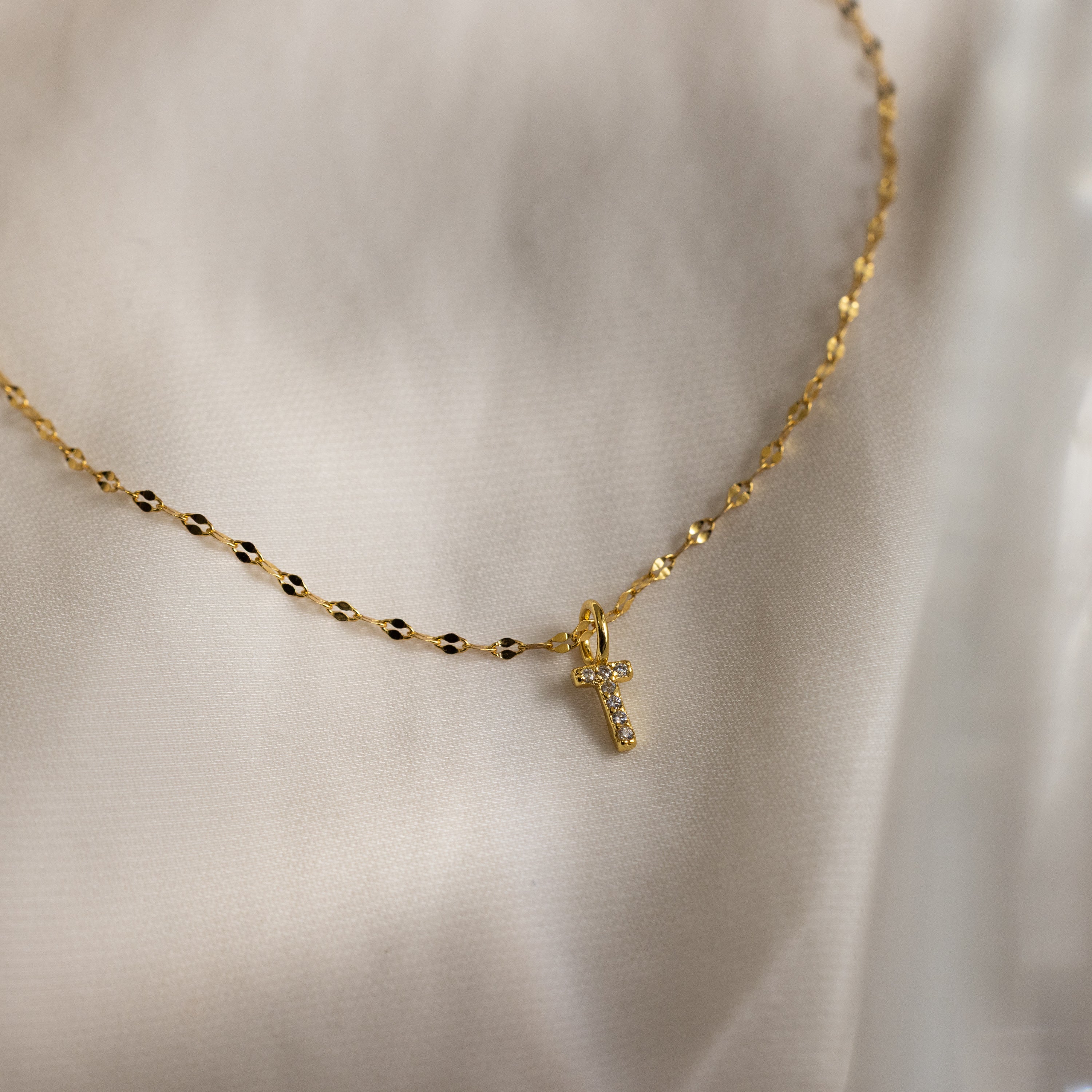 Dainty Pave Letter Necklace in 18K Gold - Image 28