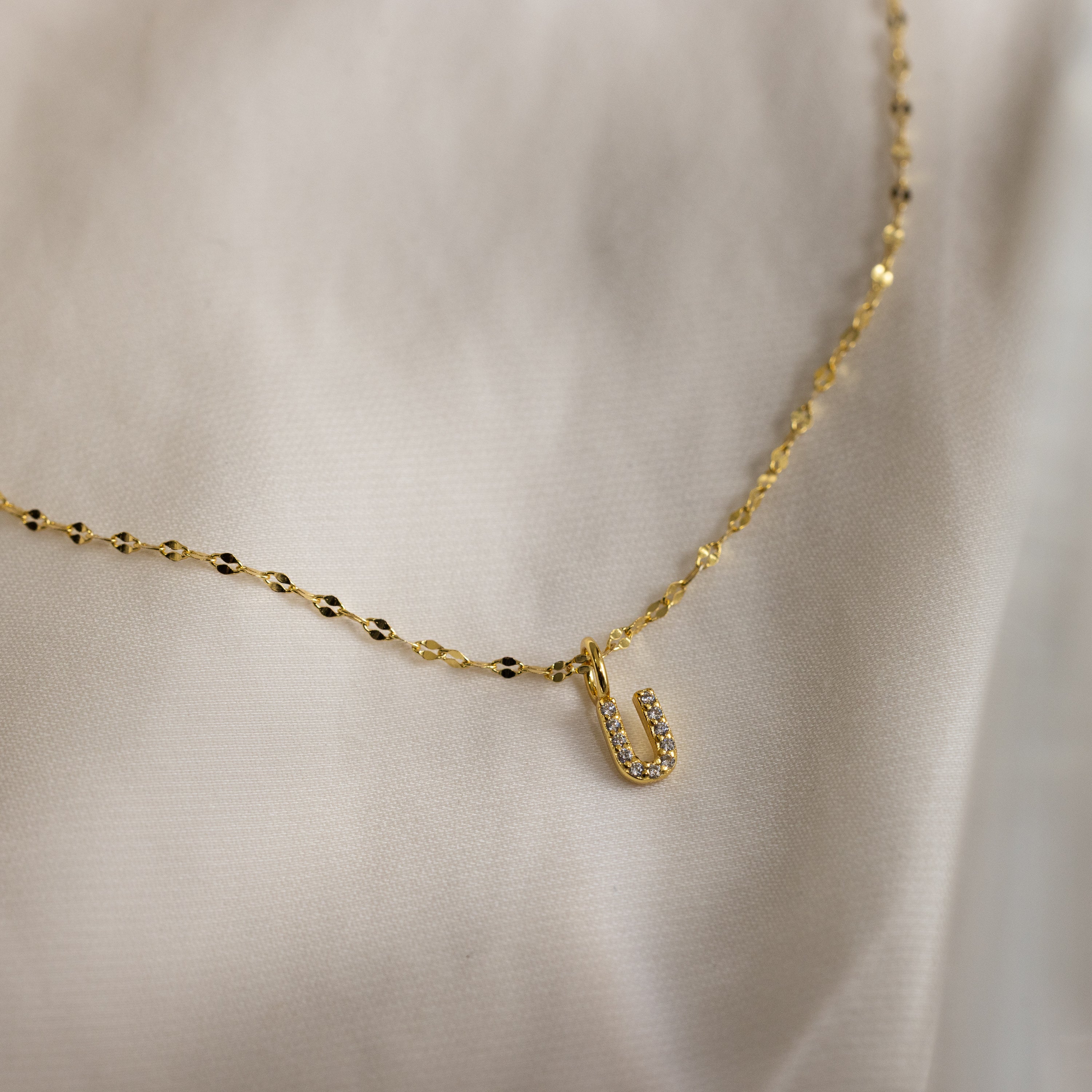 Dainty Pave Letter Necklace in 18K Gold - Image 29