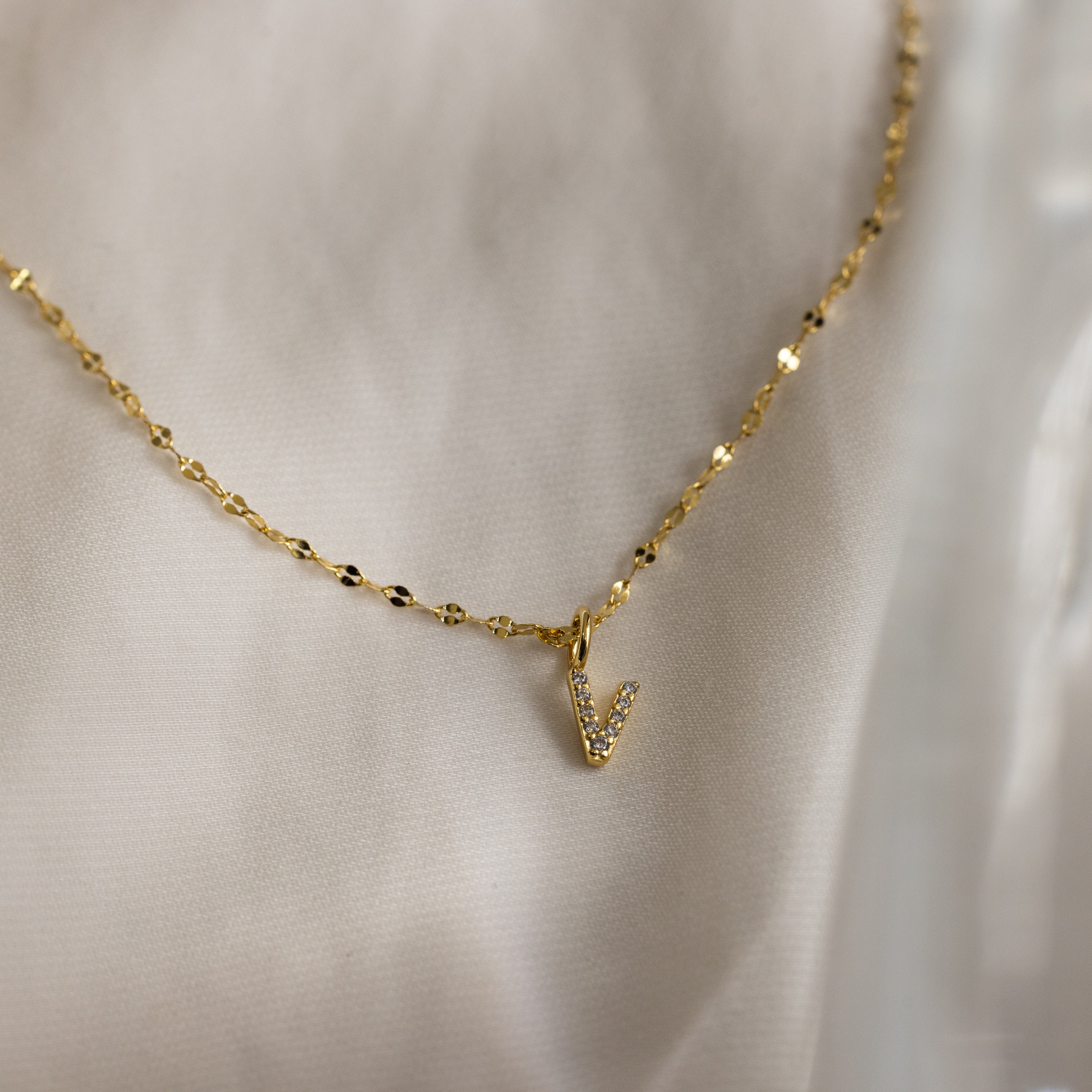 Dainty Pave Letter Necklace in 18K Gold - Image 30