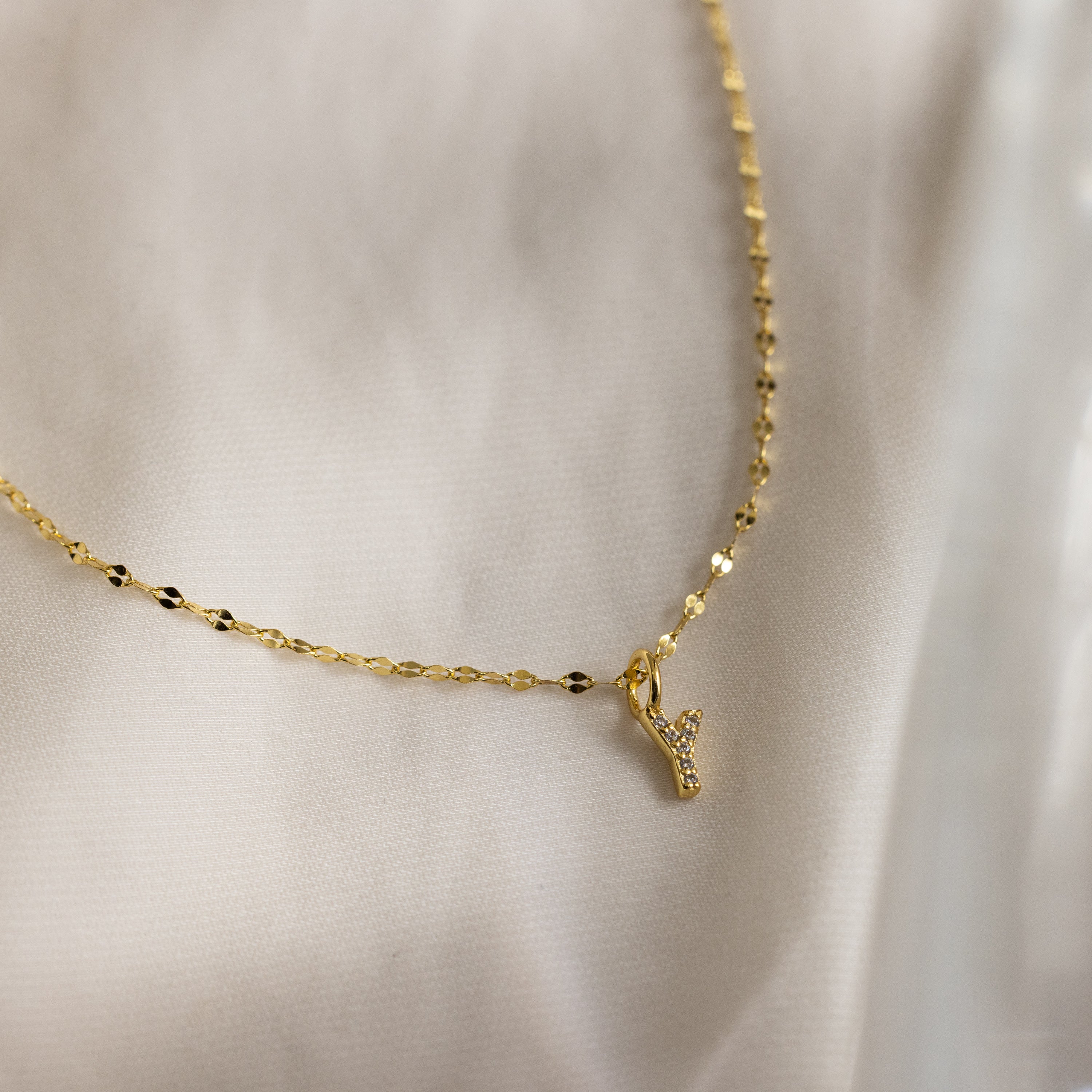 Dainty Pave Letter Necklace in 18K Gold - Image 33