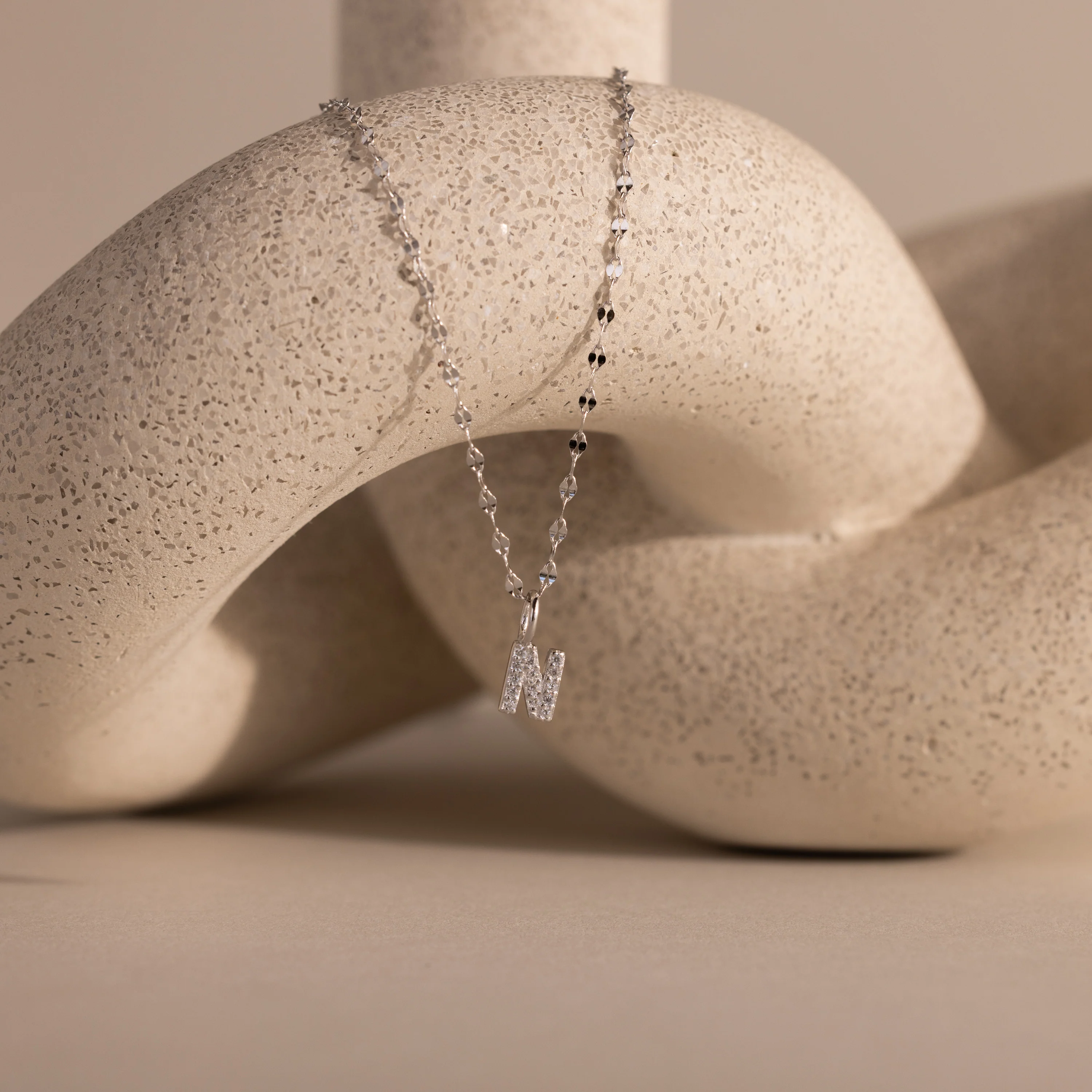 Dainty Pave Letter Necklace in Silver - Image 18