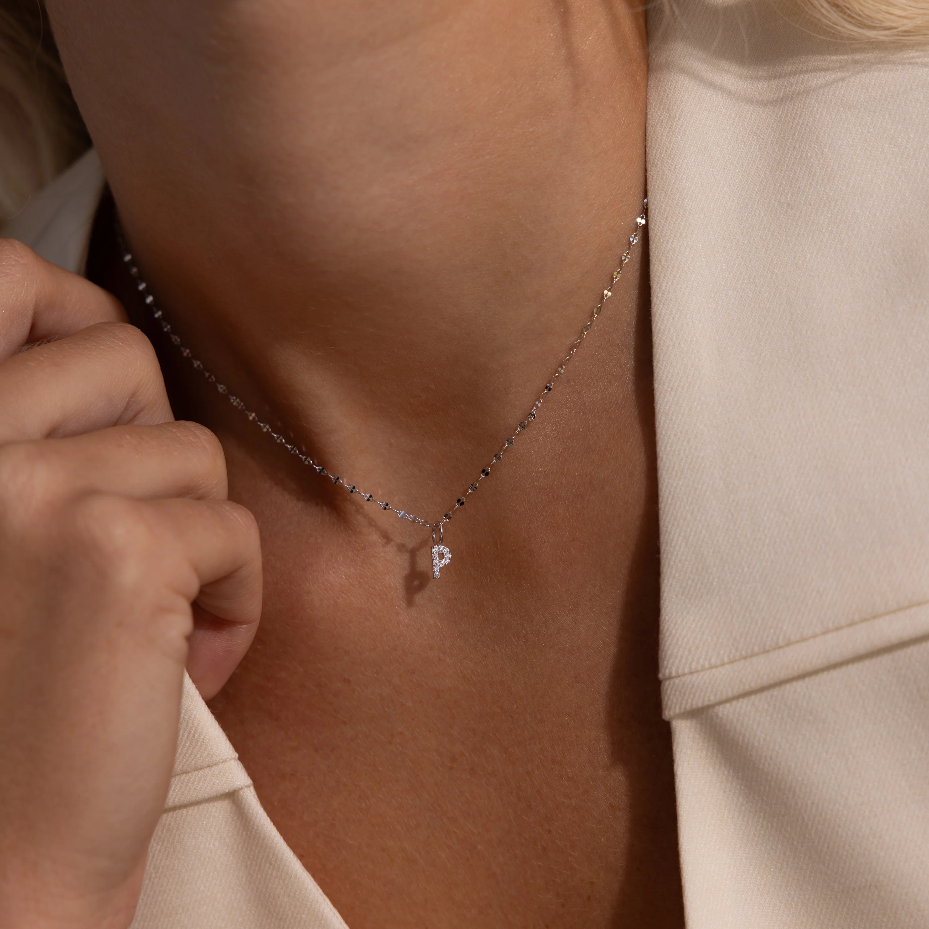 Dainty Pave Letter Necklace in Silver - Image 2