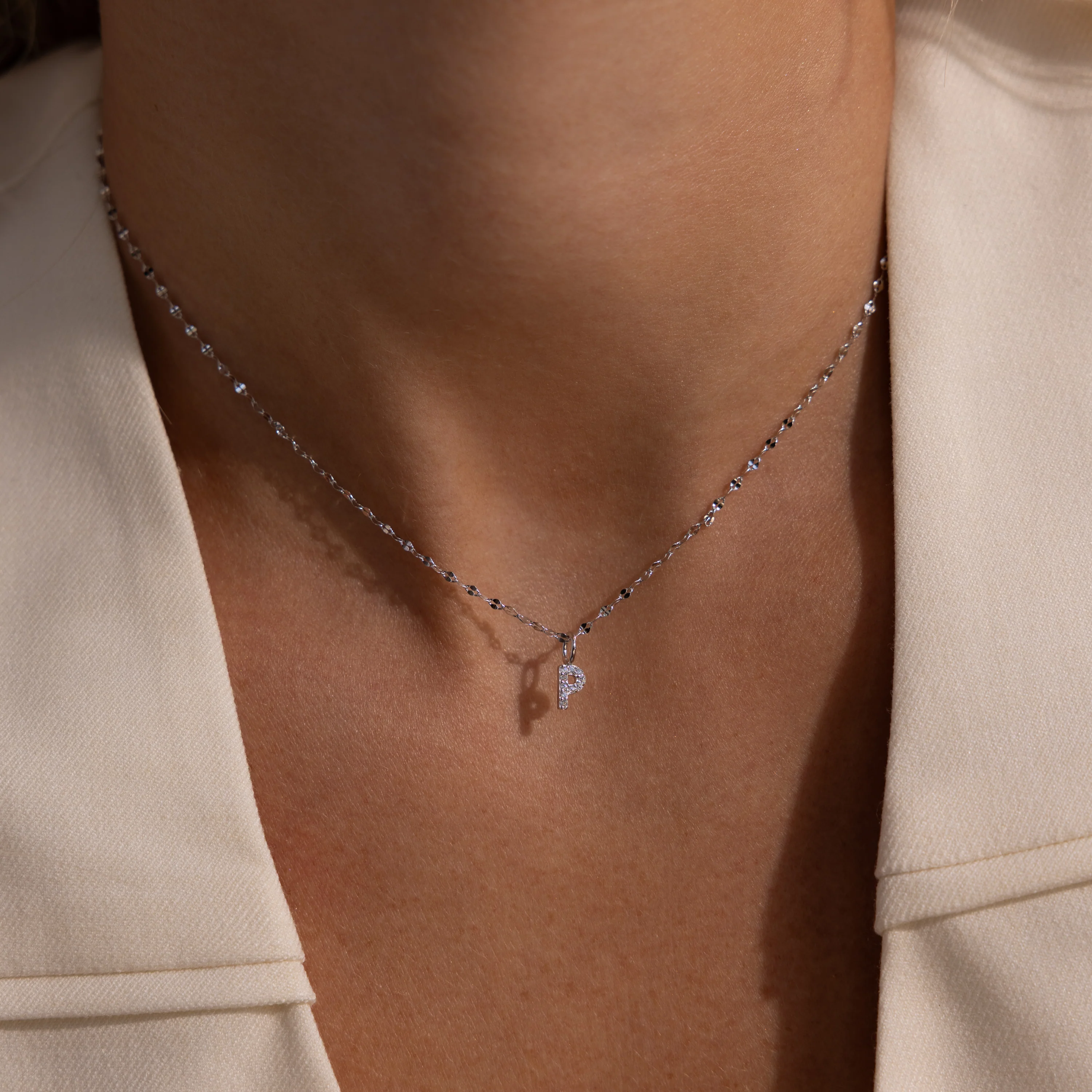 Dainty Pave Letter Necklace in Silver - Image 3