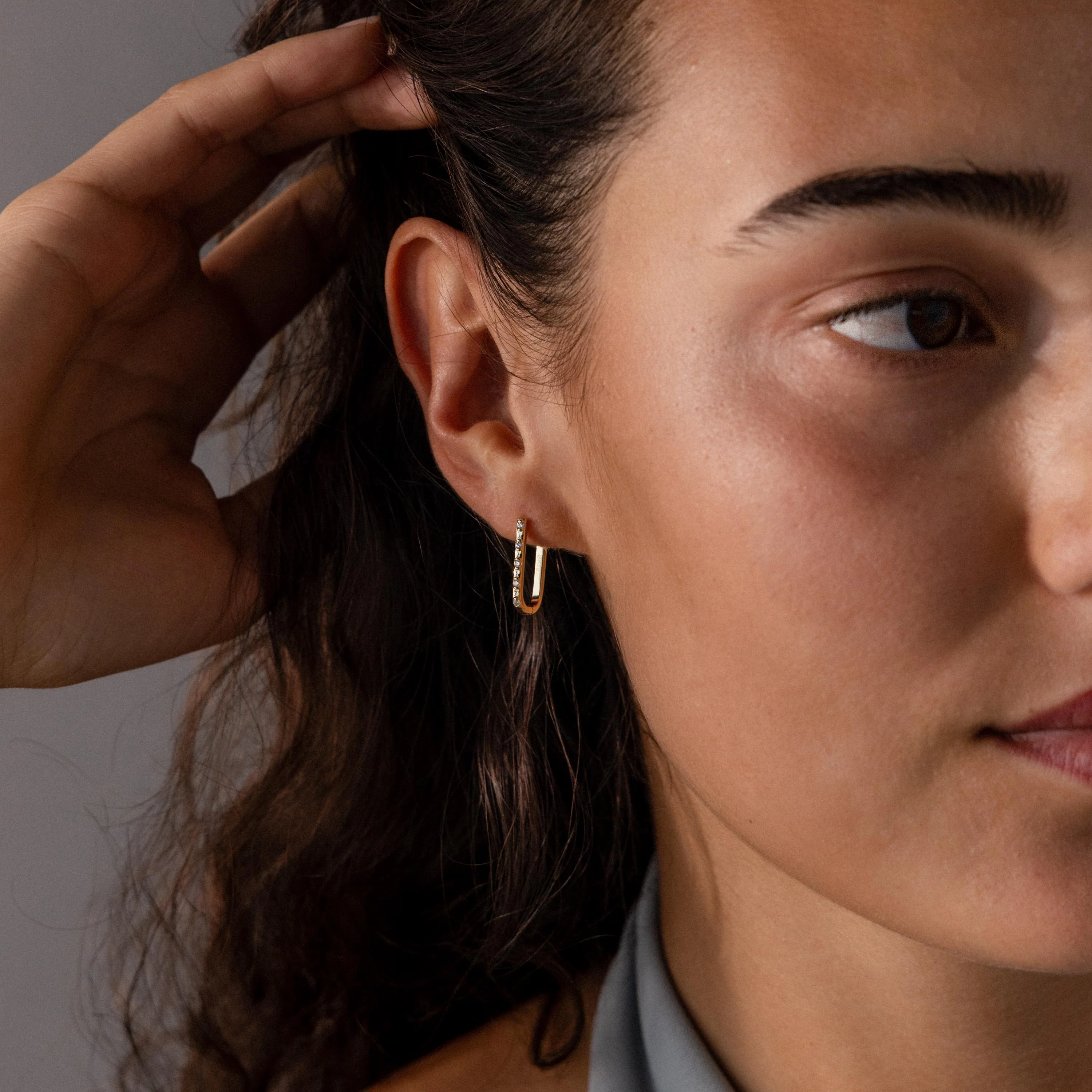 Dainty Pave Link Earrings in 18K Gold - Image 4