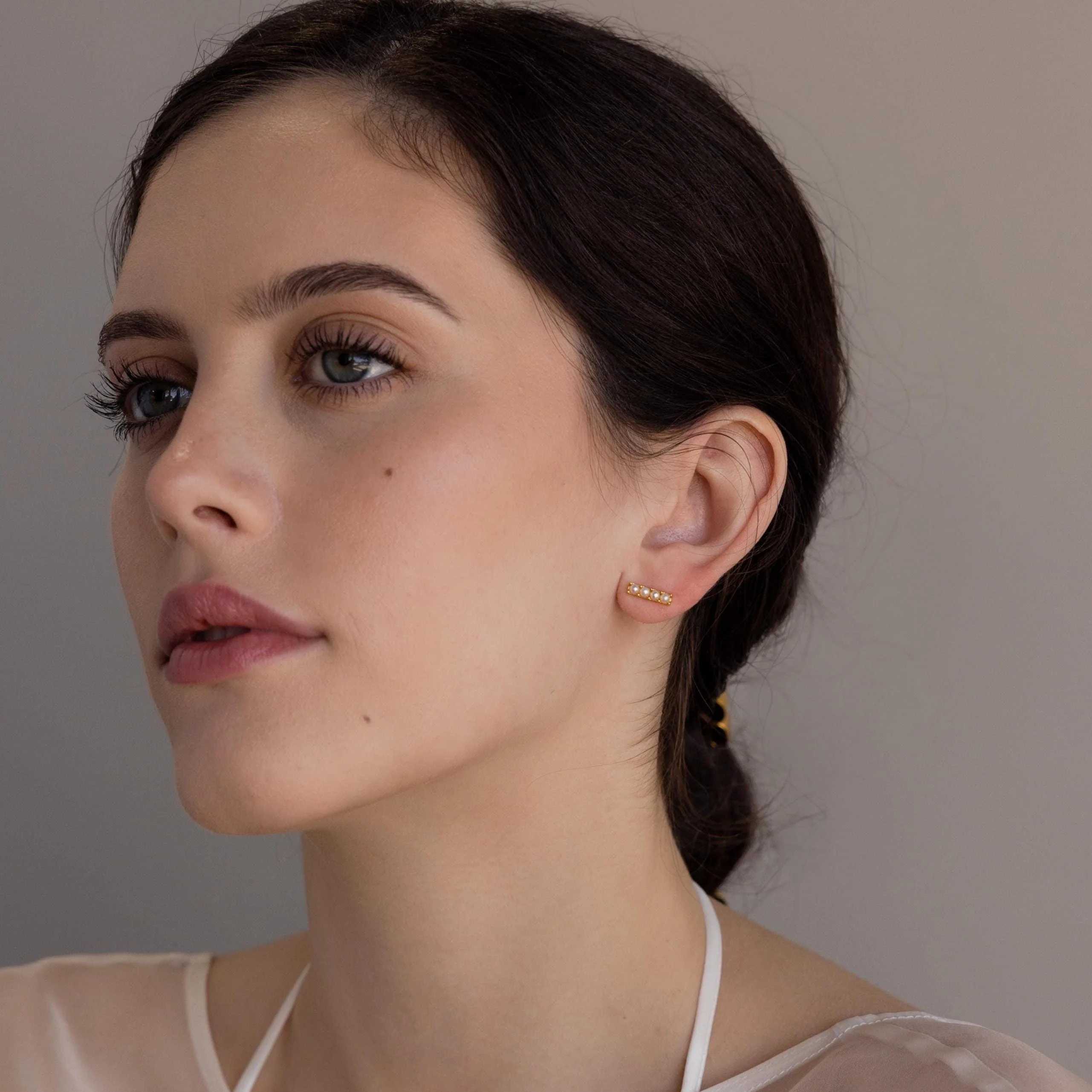 Dainty Pearl Bar Studs - Image 8