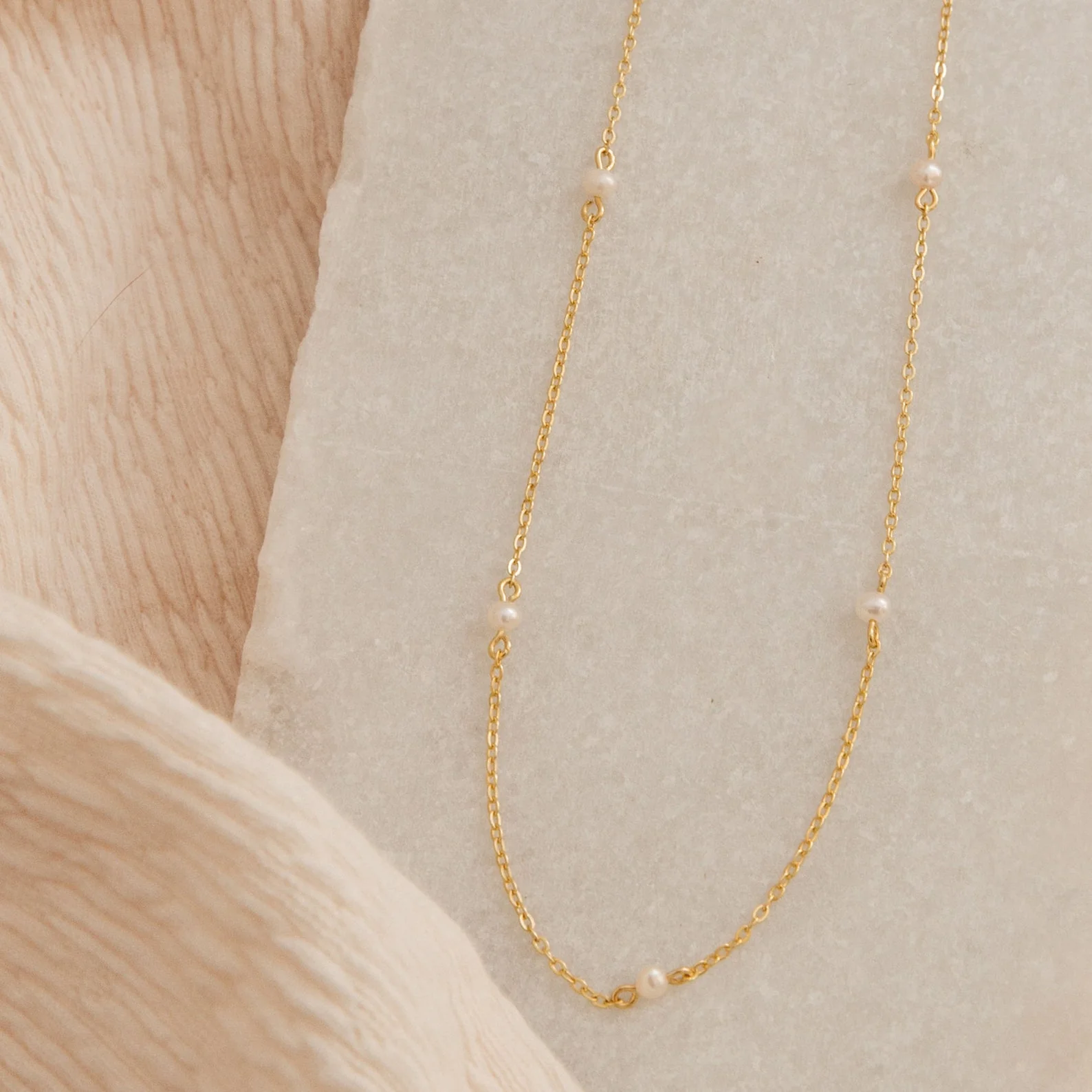Dainty Pearl Station Necklace - Image 2