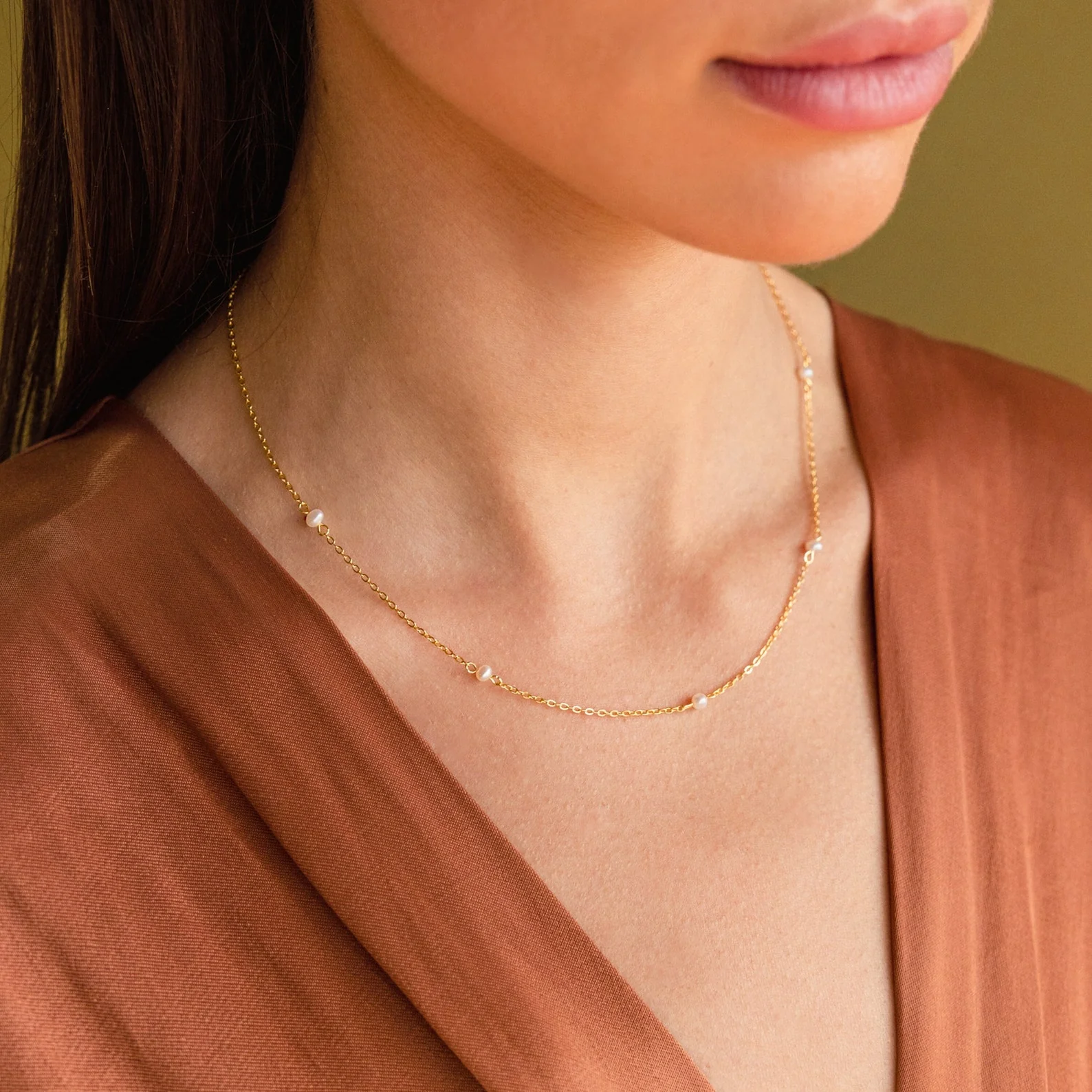 Dainty Pearl Station Necklace - Image 3