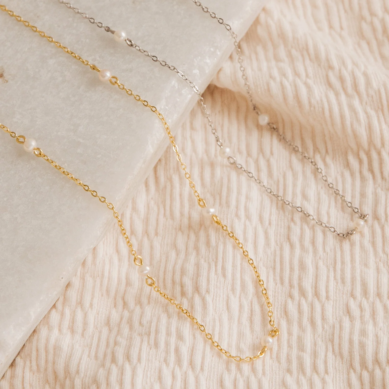 Dainty Pearl Station Necklace - Image 5