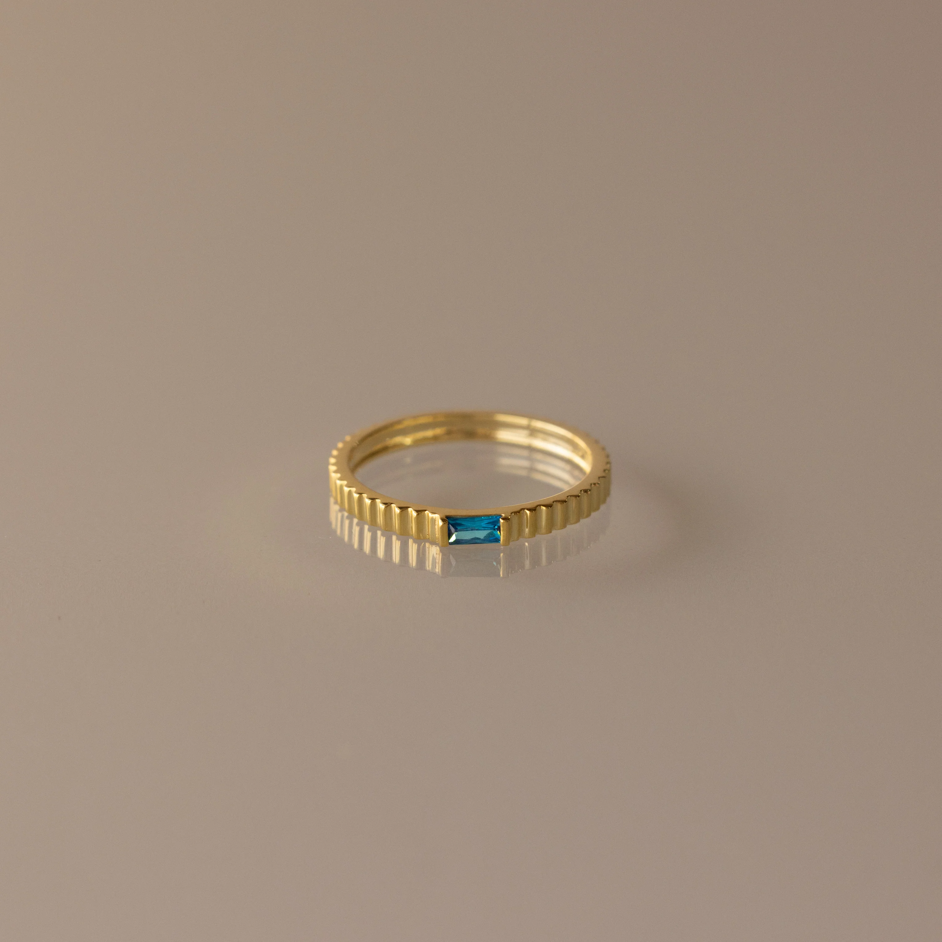 Dainty Ribbed Blue Zircon Ring