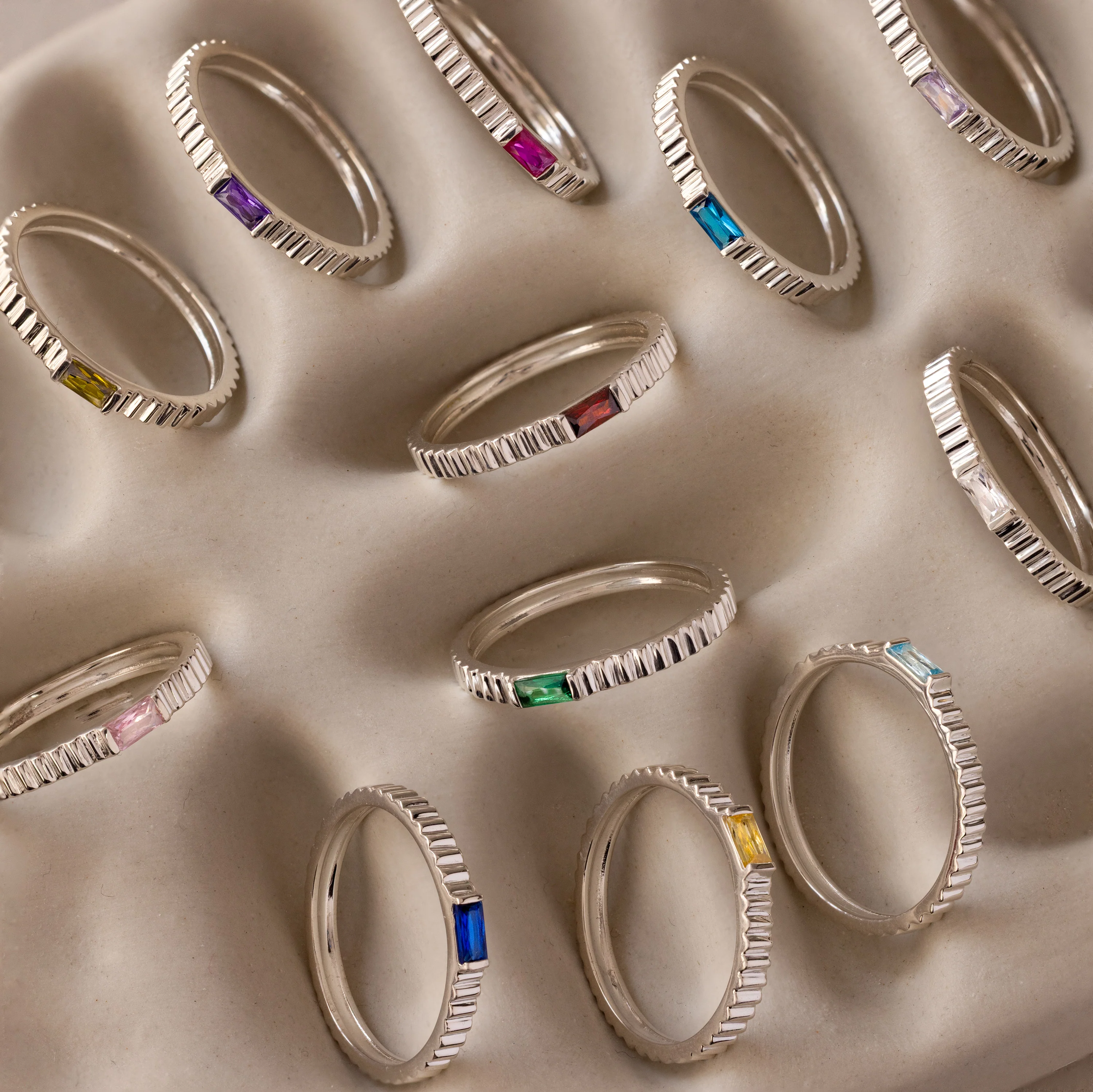 Dainty Ribbed Blue Zircon Ring - Image 7