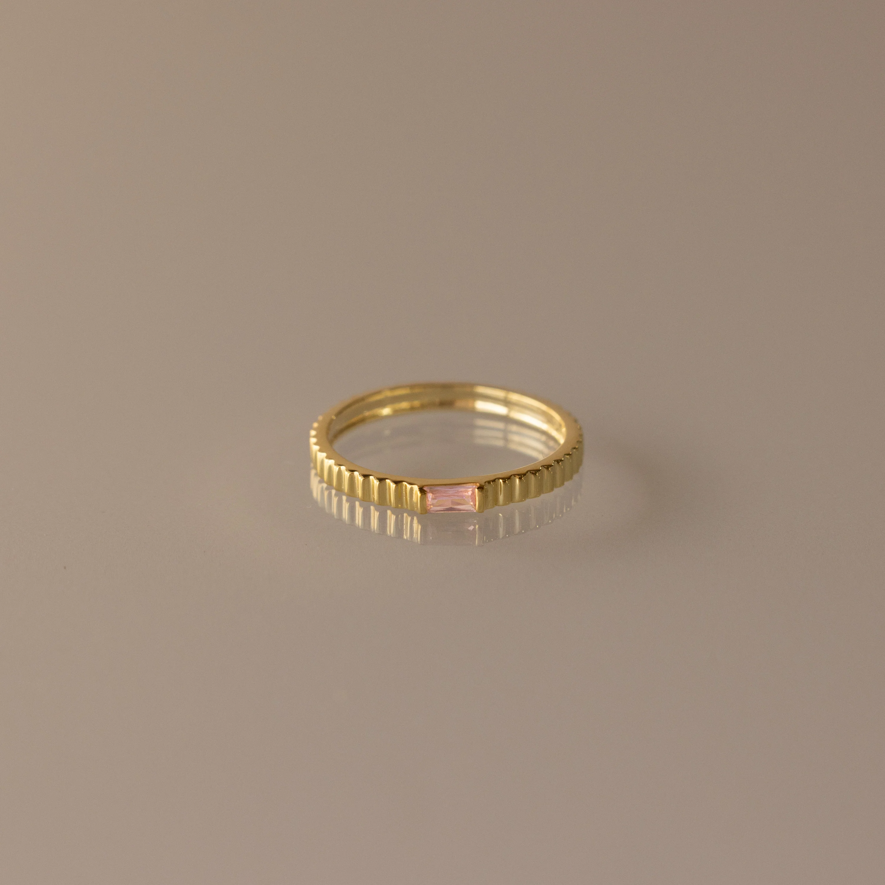 Dainty Ribbed Pink Tourmaline Ring