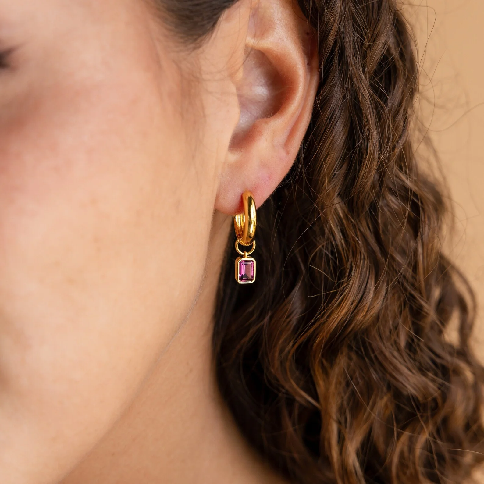 Dangling Gemstone Hoops - Image 2