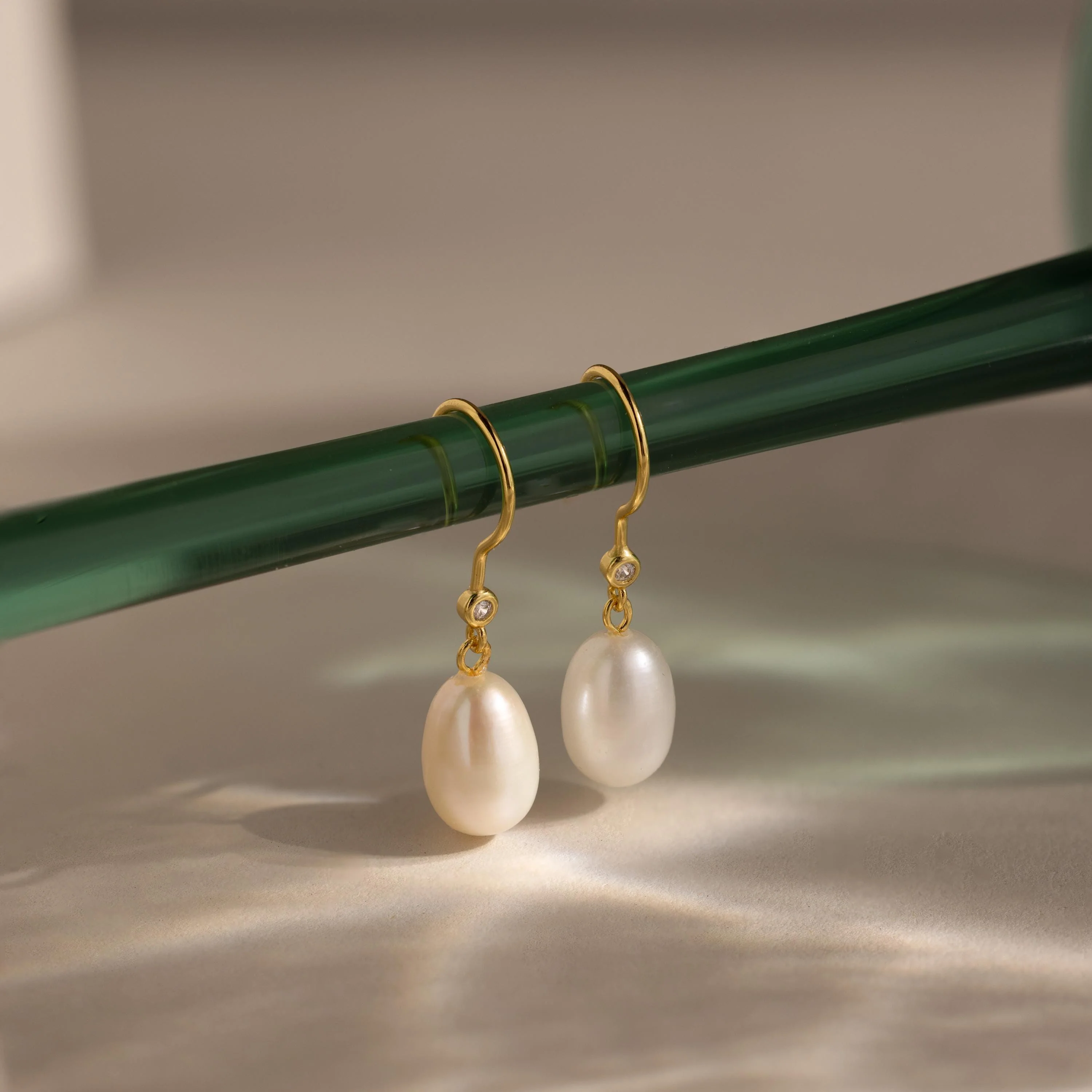 Dangling Pearl Diamond Earrings - Image 2