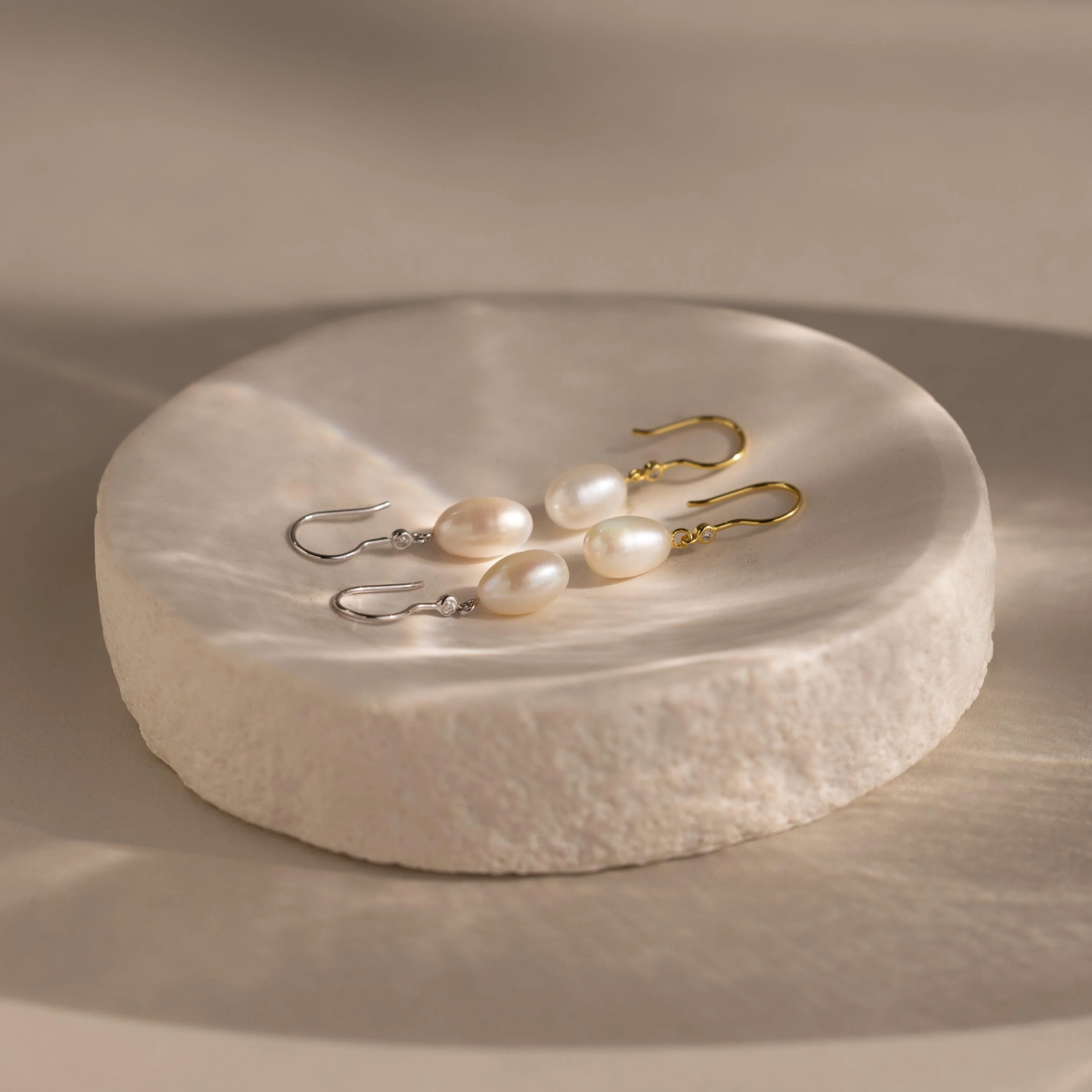 Dangling Pearl Diamond Earrings - Image 3