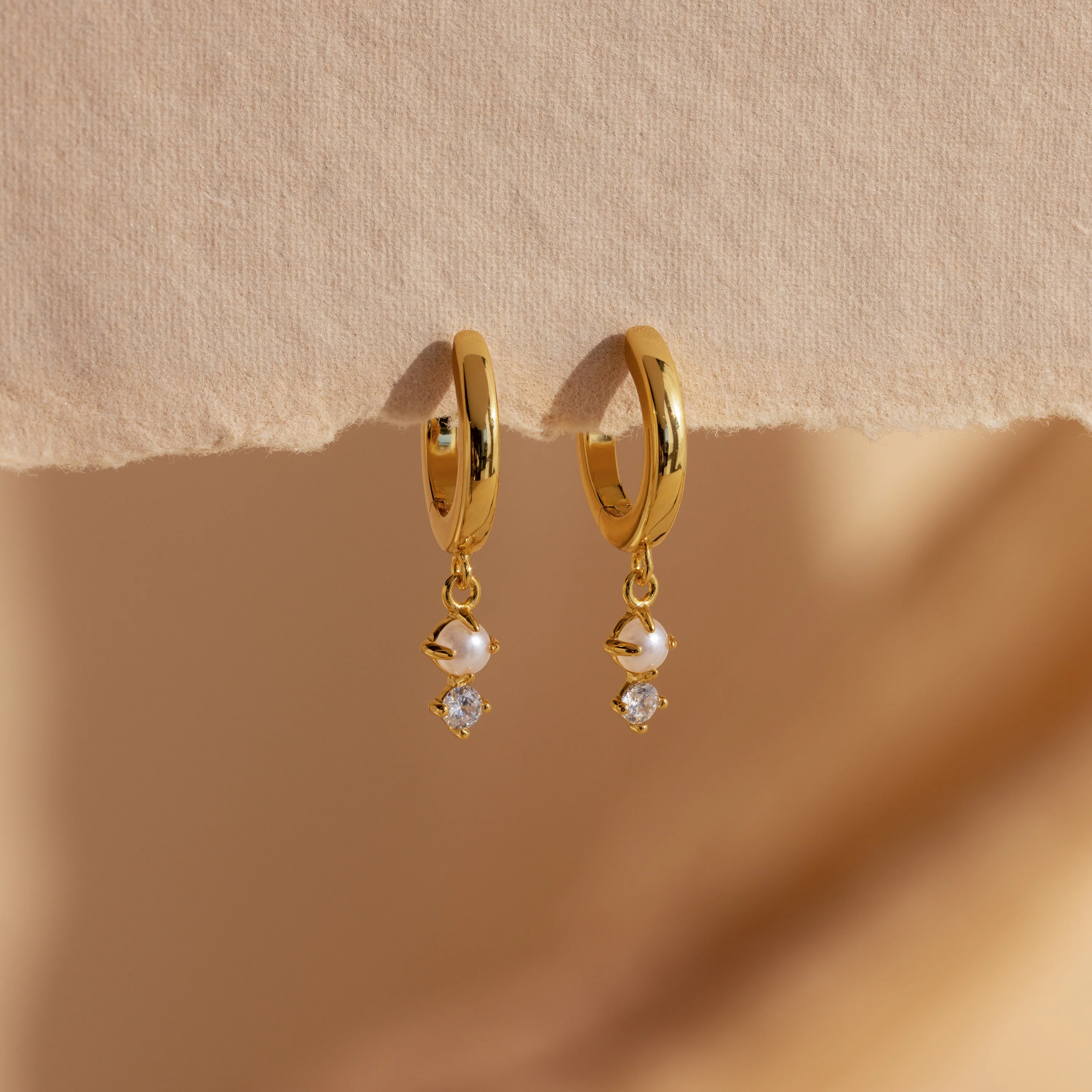 Dangling Pearl Diamond Huggies