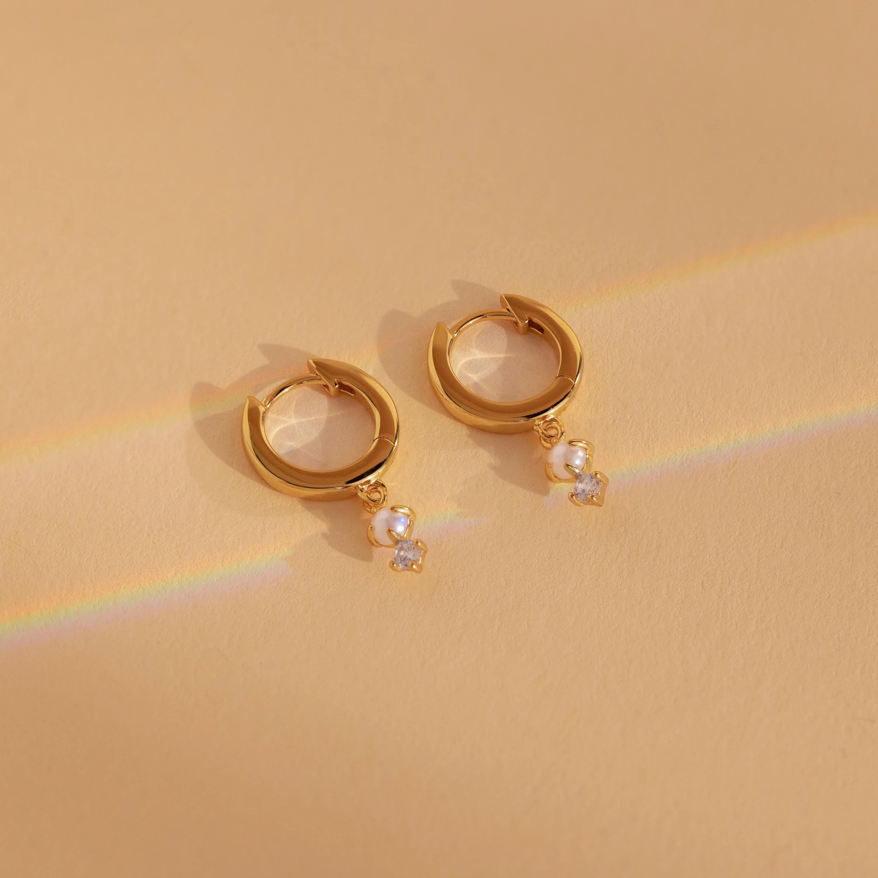 Dangling Pearl Diamond Huggies in 18K Gold - Image 3