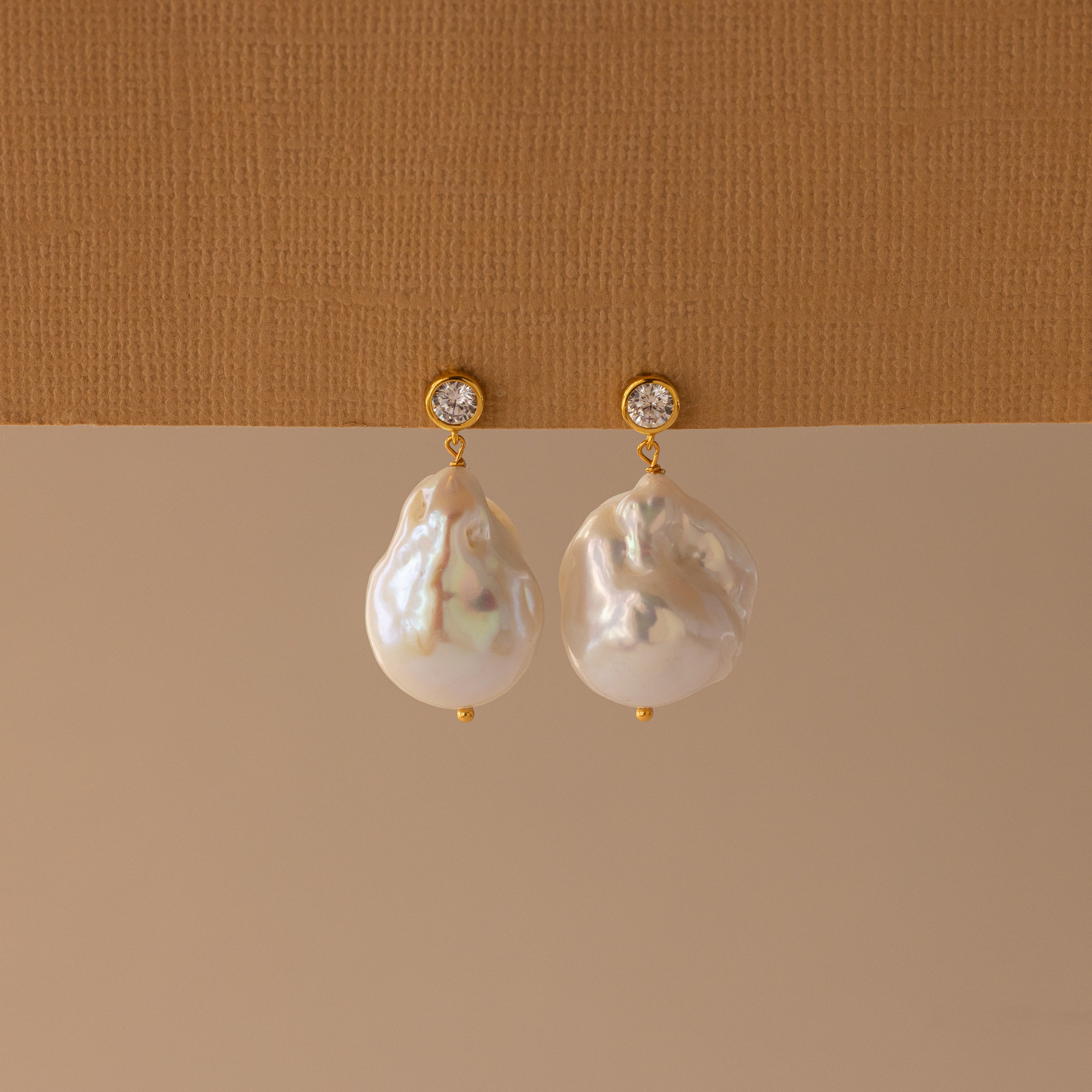 Diamond Baroque Pearl Studs in 18K Gold