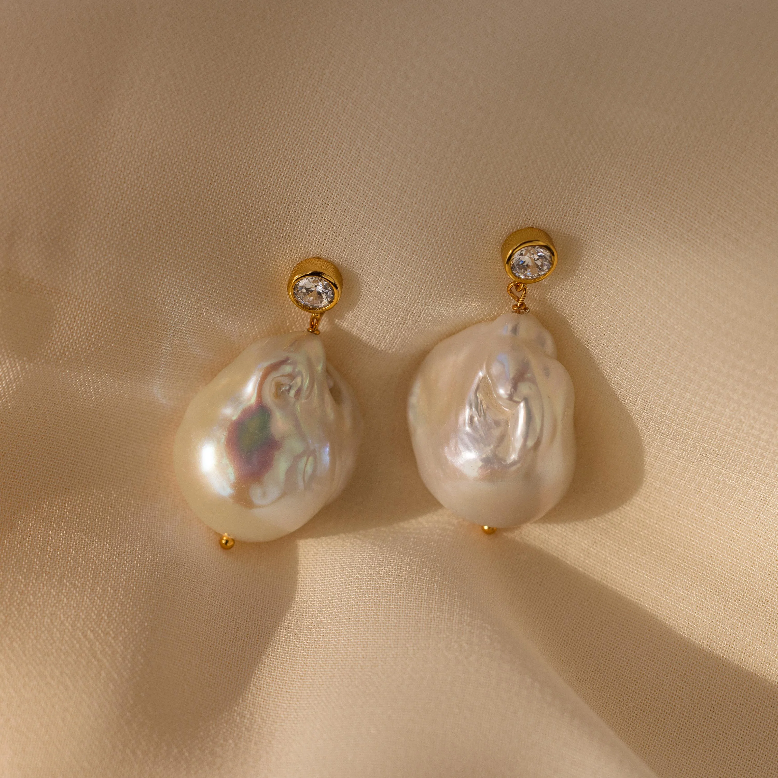 Diamond Baroque Pearl Studs in 18K Gold - Image 5
