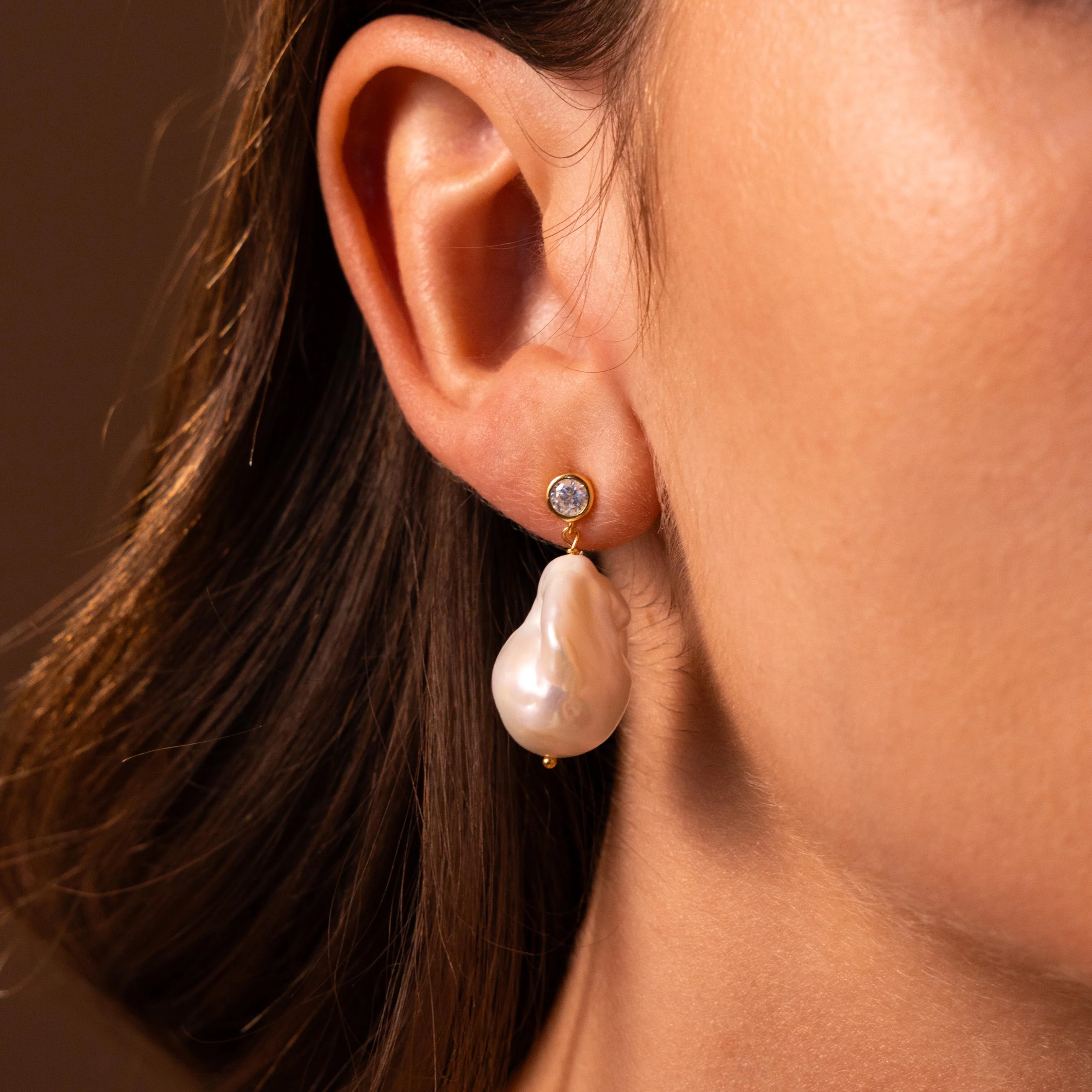 Diamond Baroque Pearl Studs in 18K Gold - Image 2