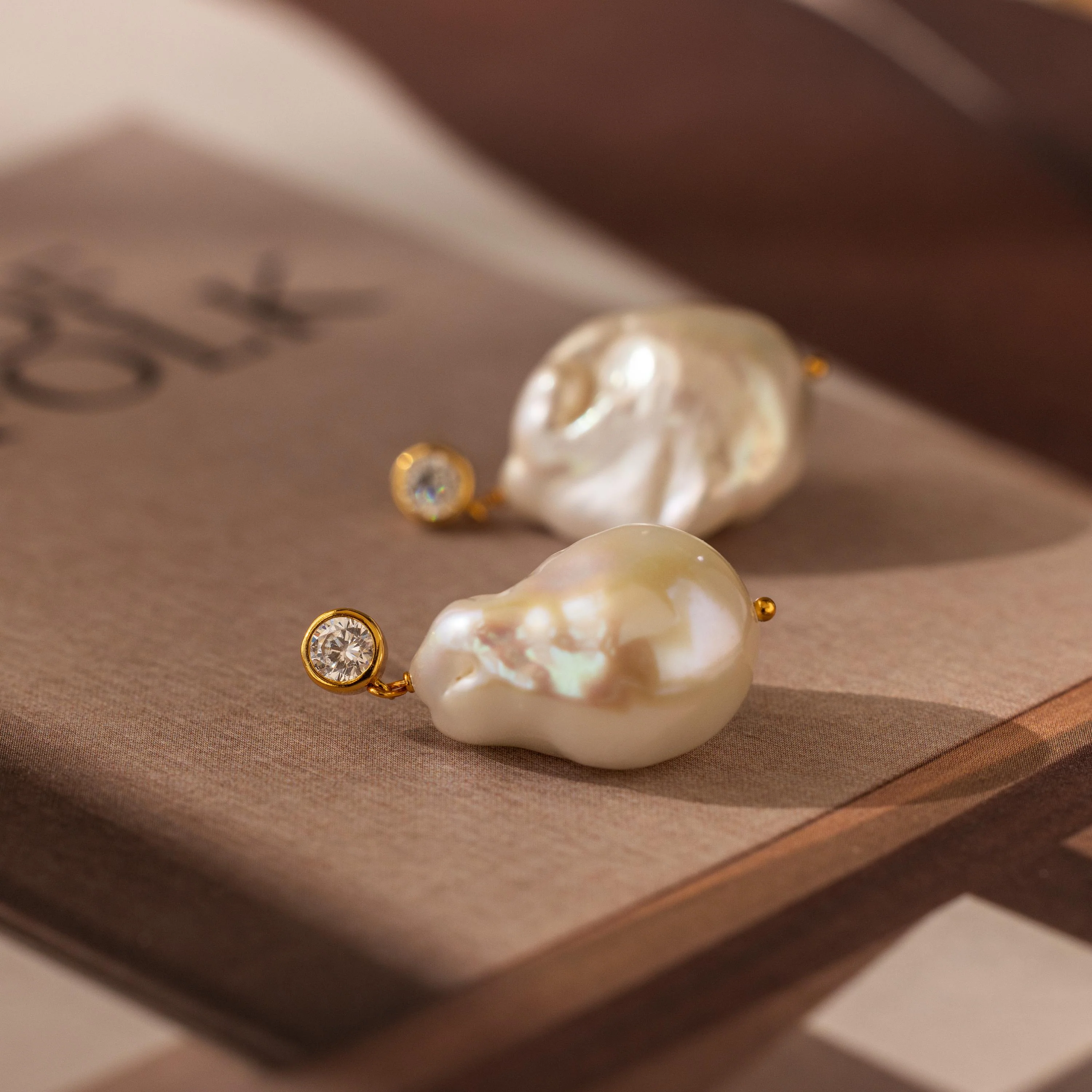 Diamond Baroque Pearl Studs in 18K Gold - Image 3