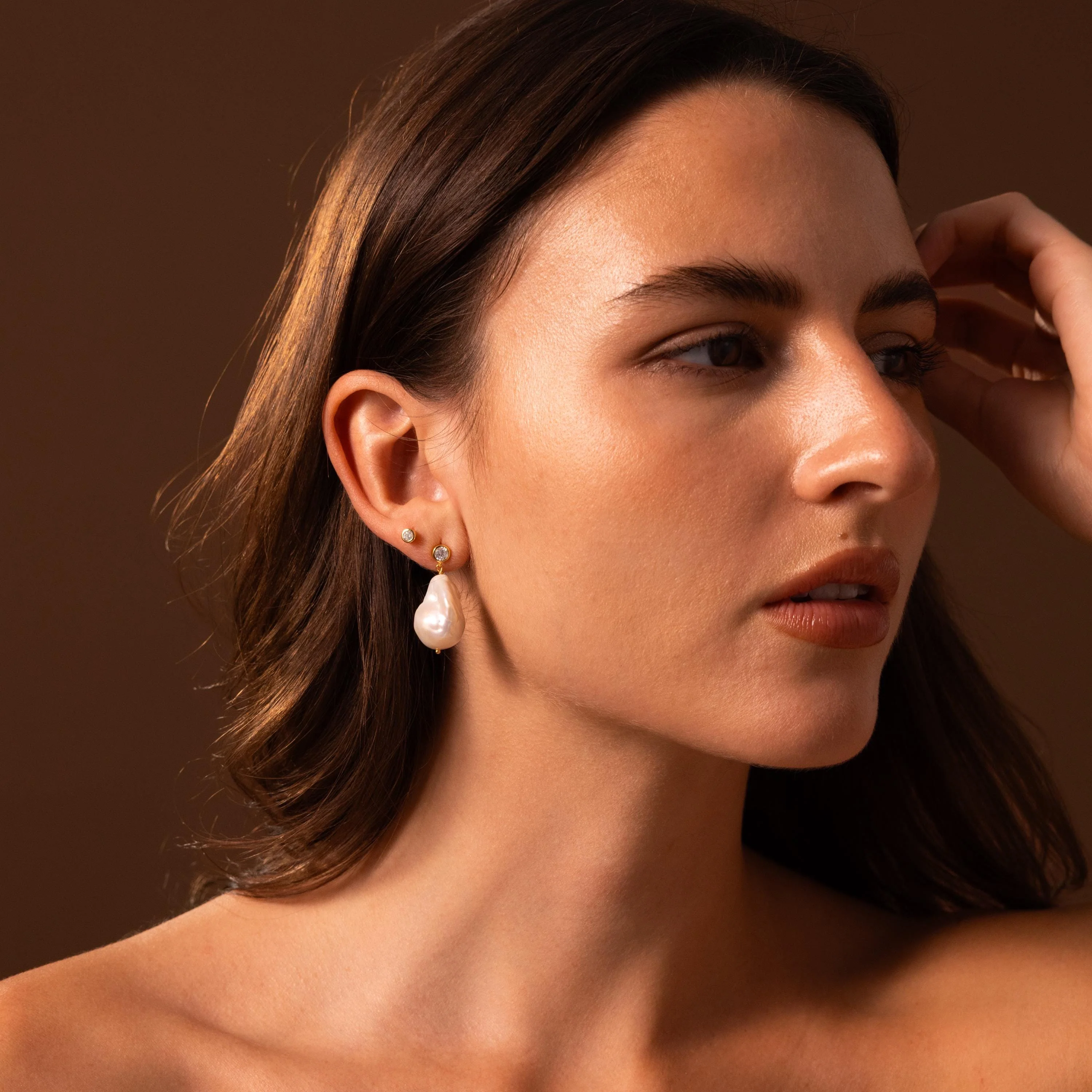 Diamond Baroque Pearl Studs in 18K Gold - Image 4