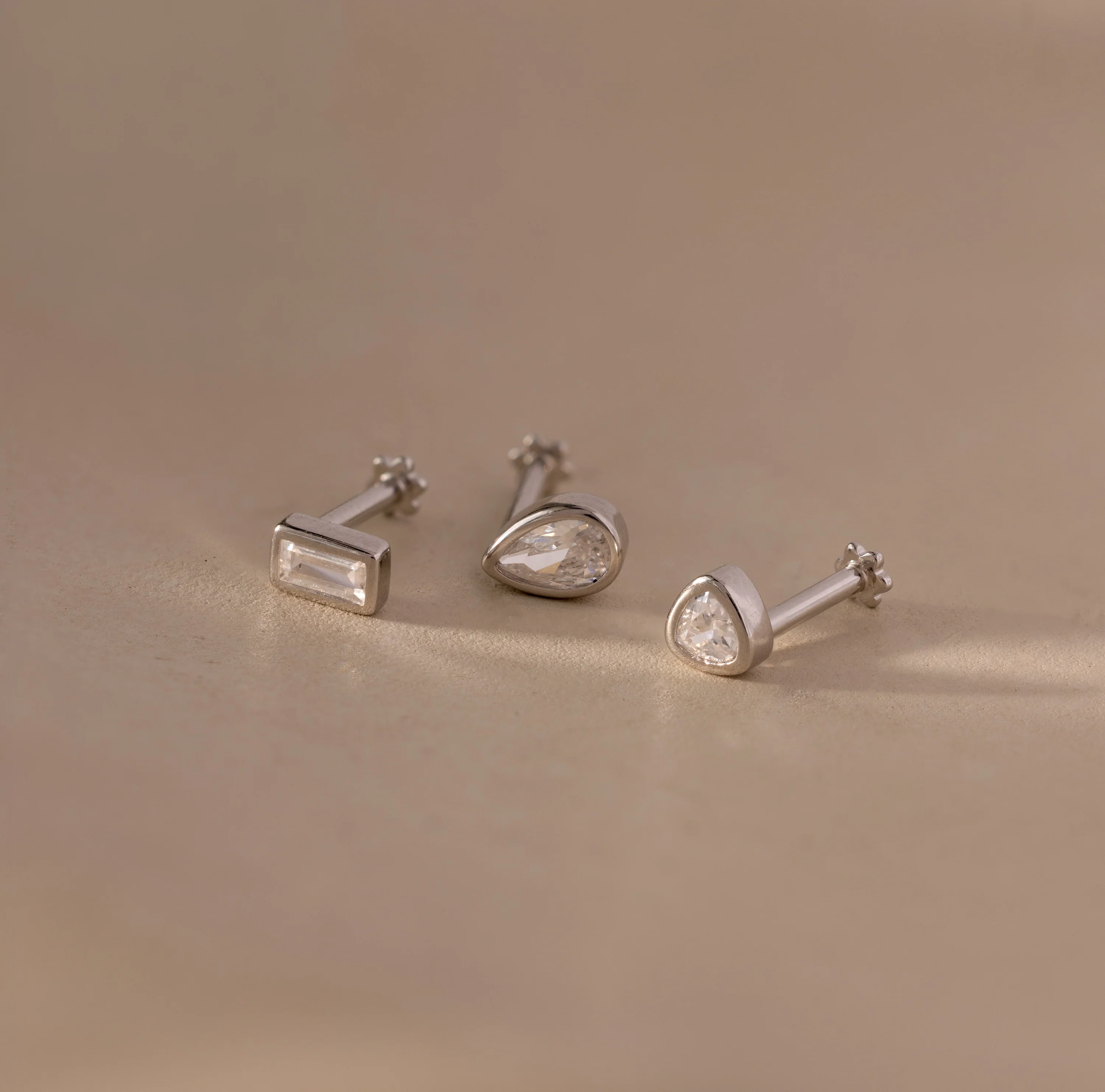 Diamond Bezel Flatback Studs Set in Silver