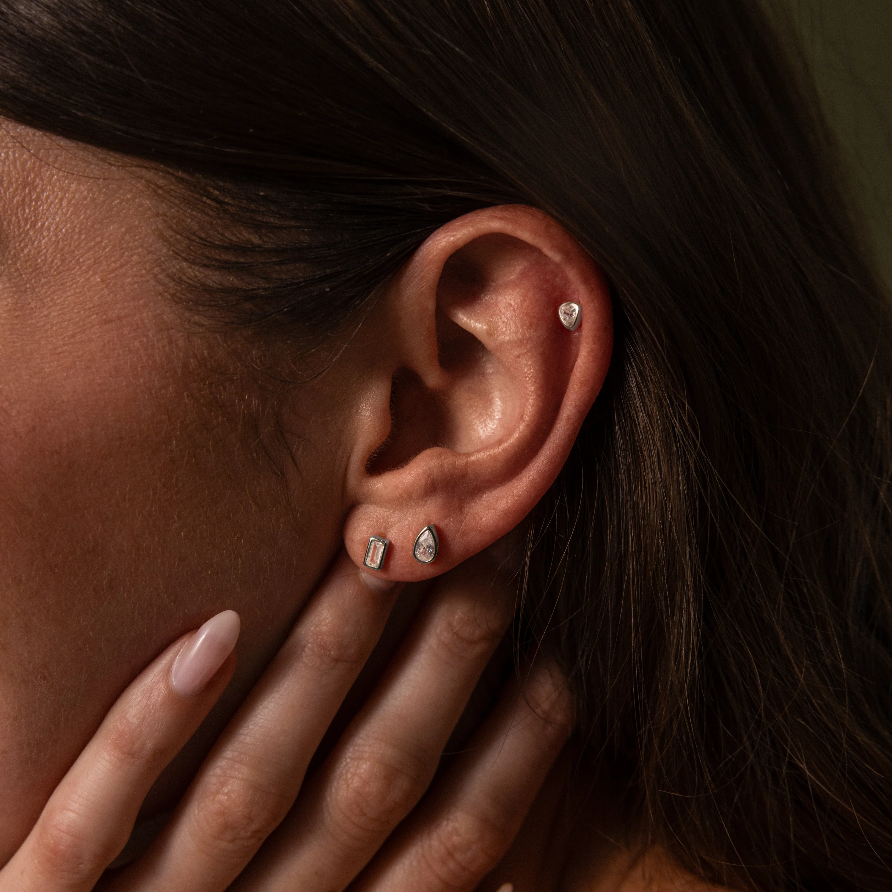 Diamond Bezel Flatback Studs Set in Silver - Image 2