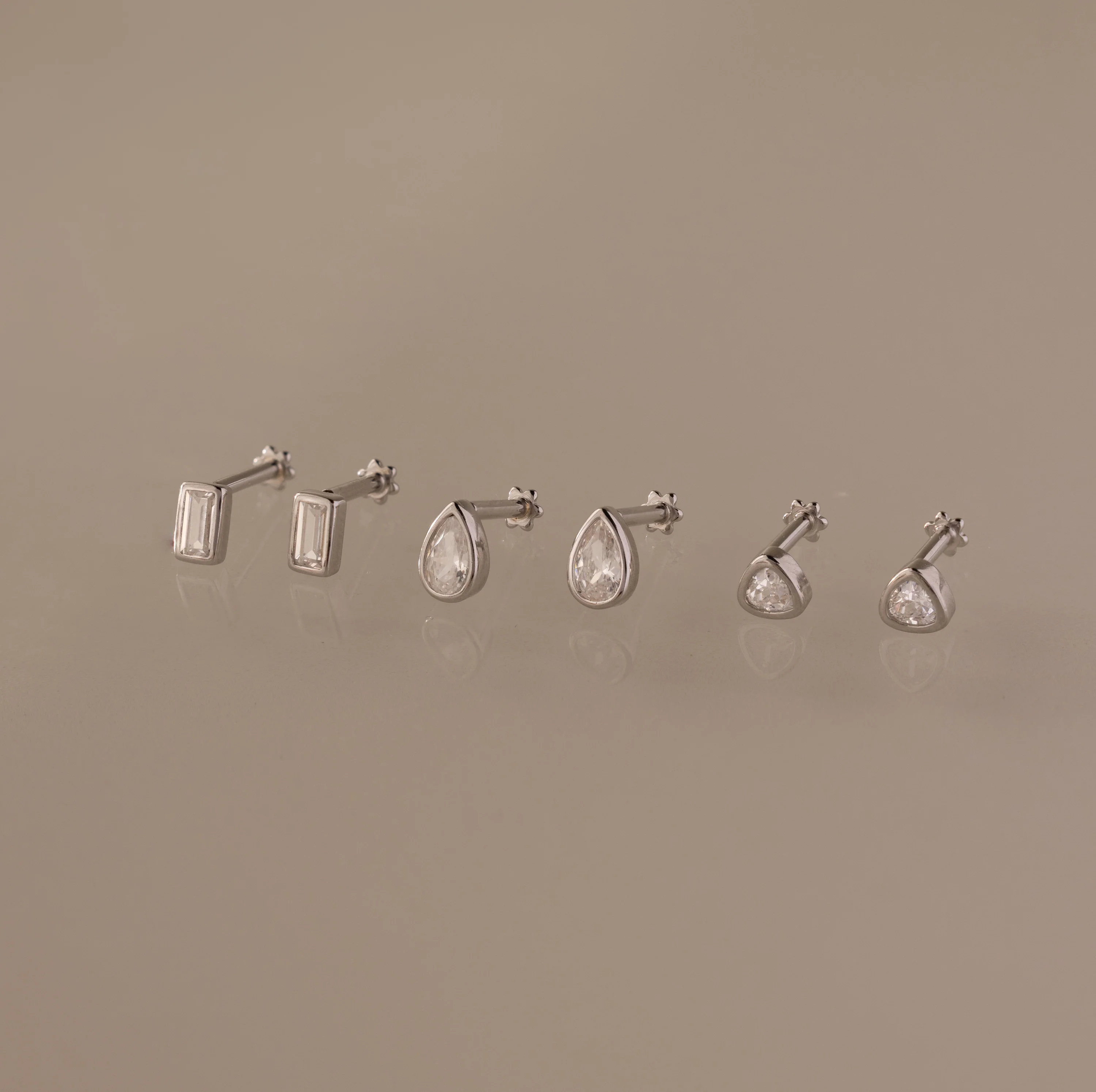 Diamond Bezel Flatback Studs Set in Silver - Image 3