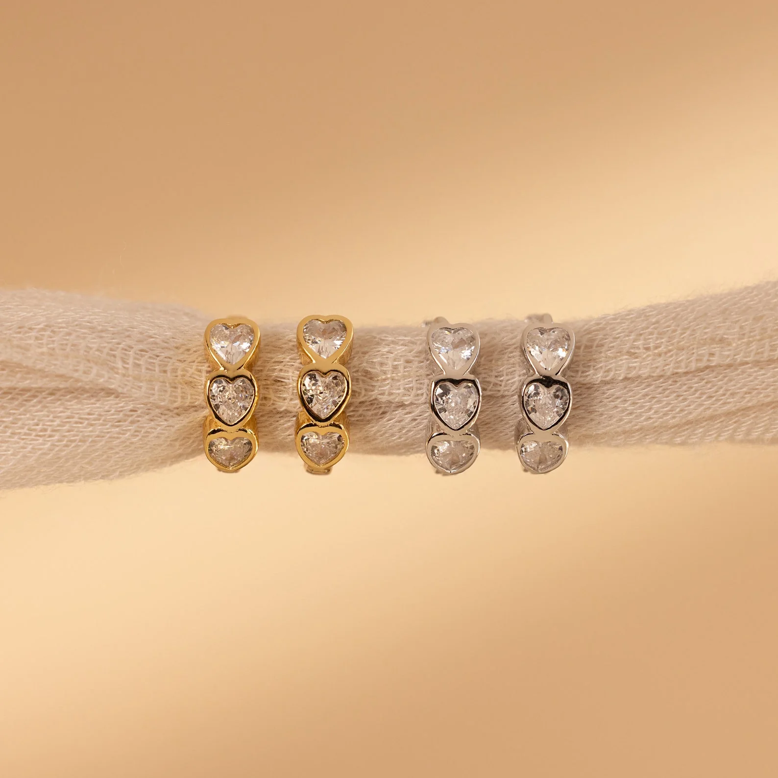 Diamond Bezel Heart Huggies - Image 7