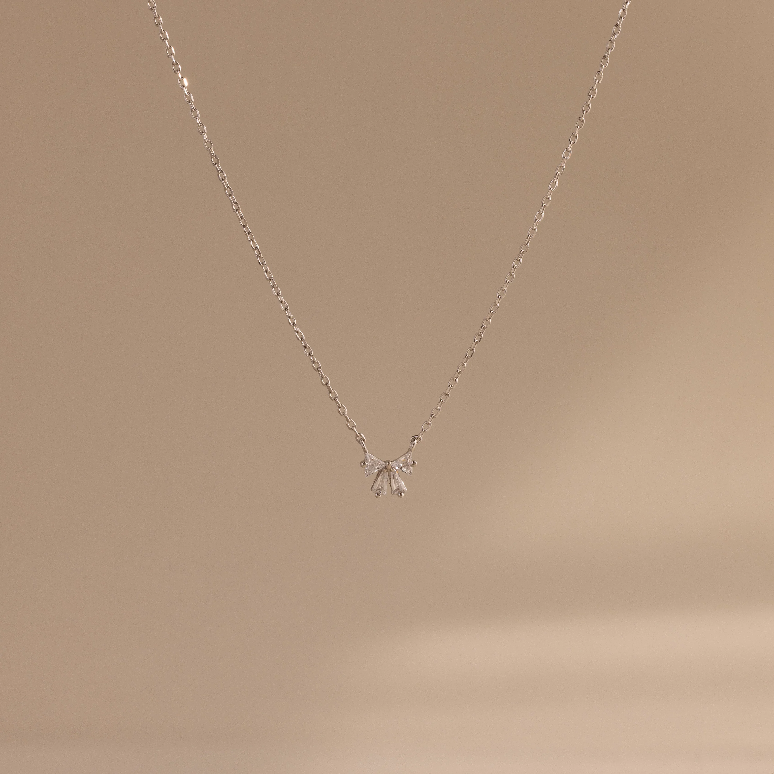 Diamond Bow Necklace in Silver
