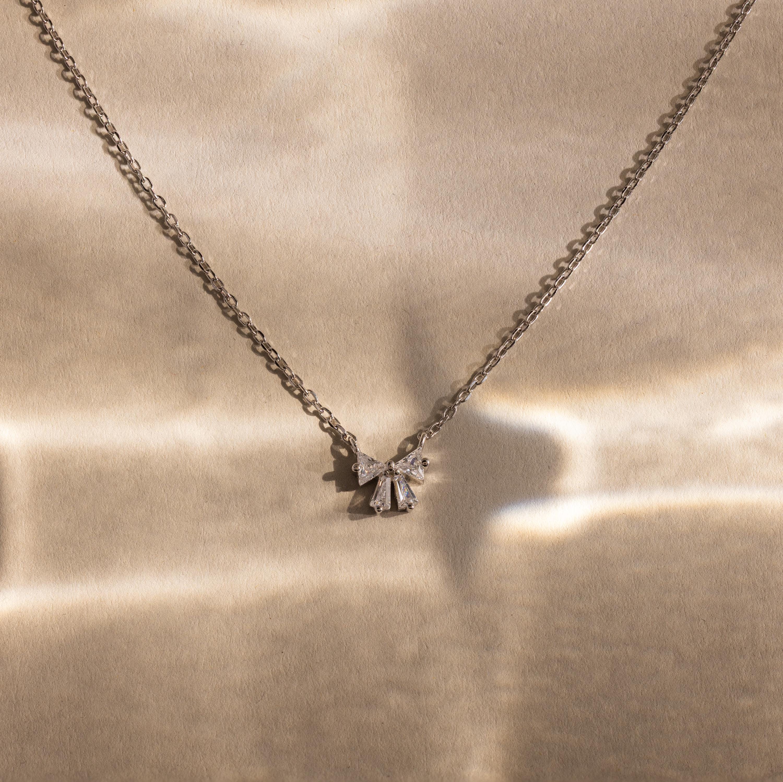 Diamond Bow Necklace in Silver - Image 3
