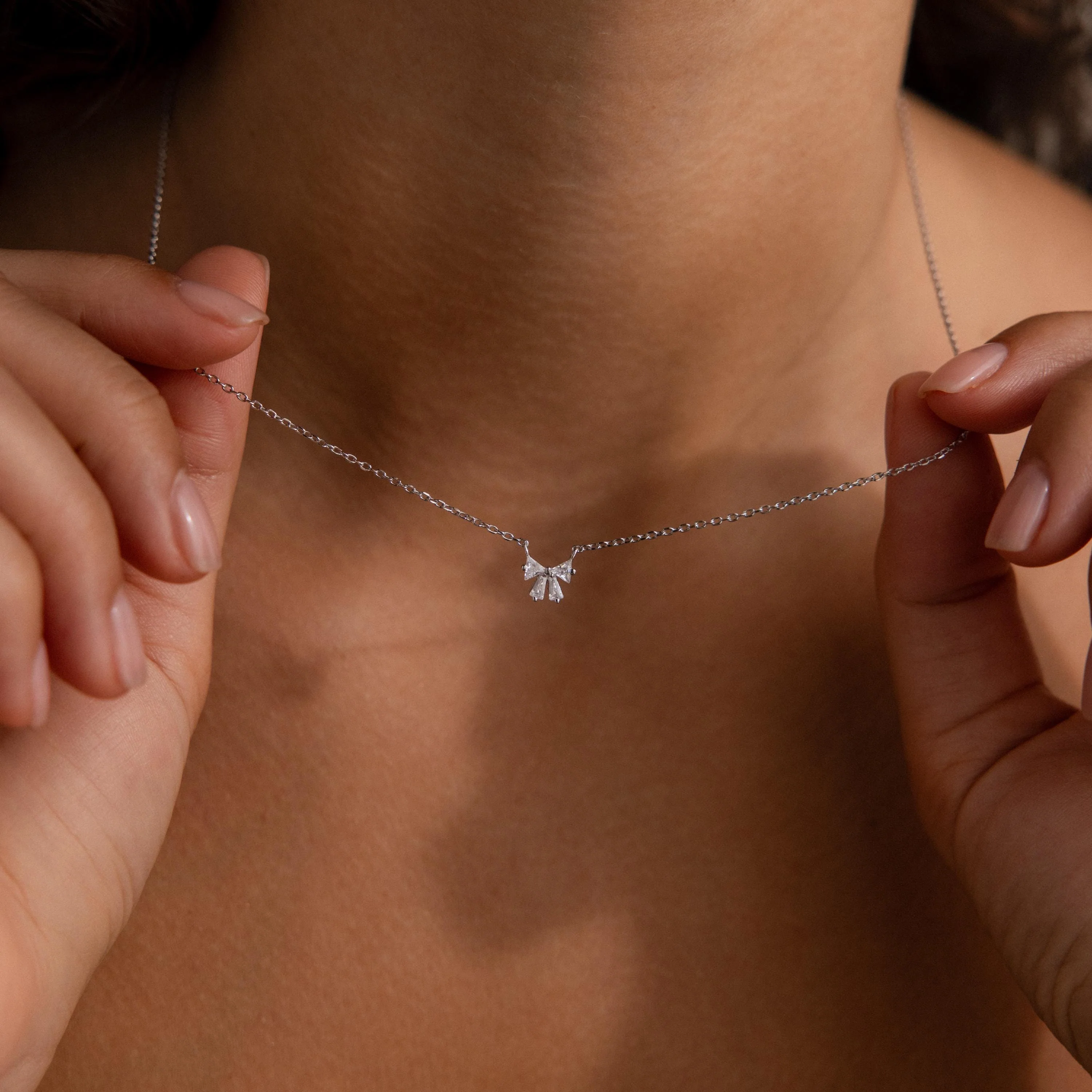 Diamond Bow Necklace in Silver - Image 2
