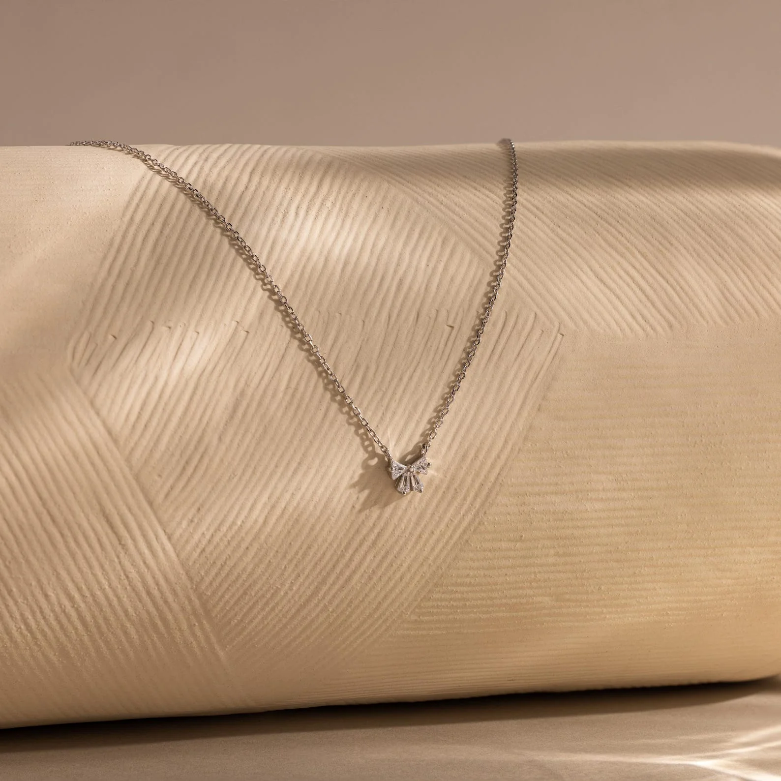 Diamond Bow Necklace & Earrings Set in Silver - Image 5