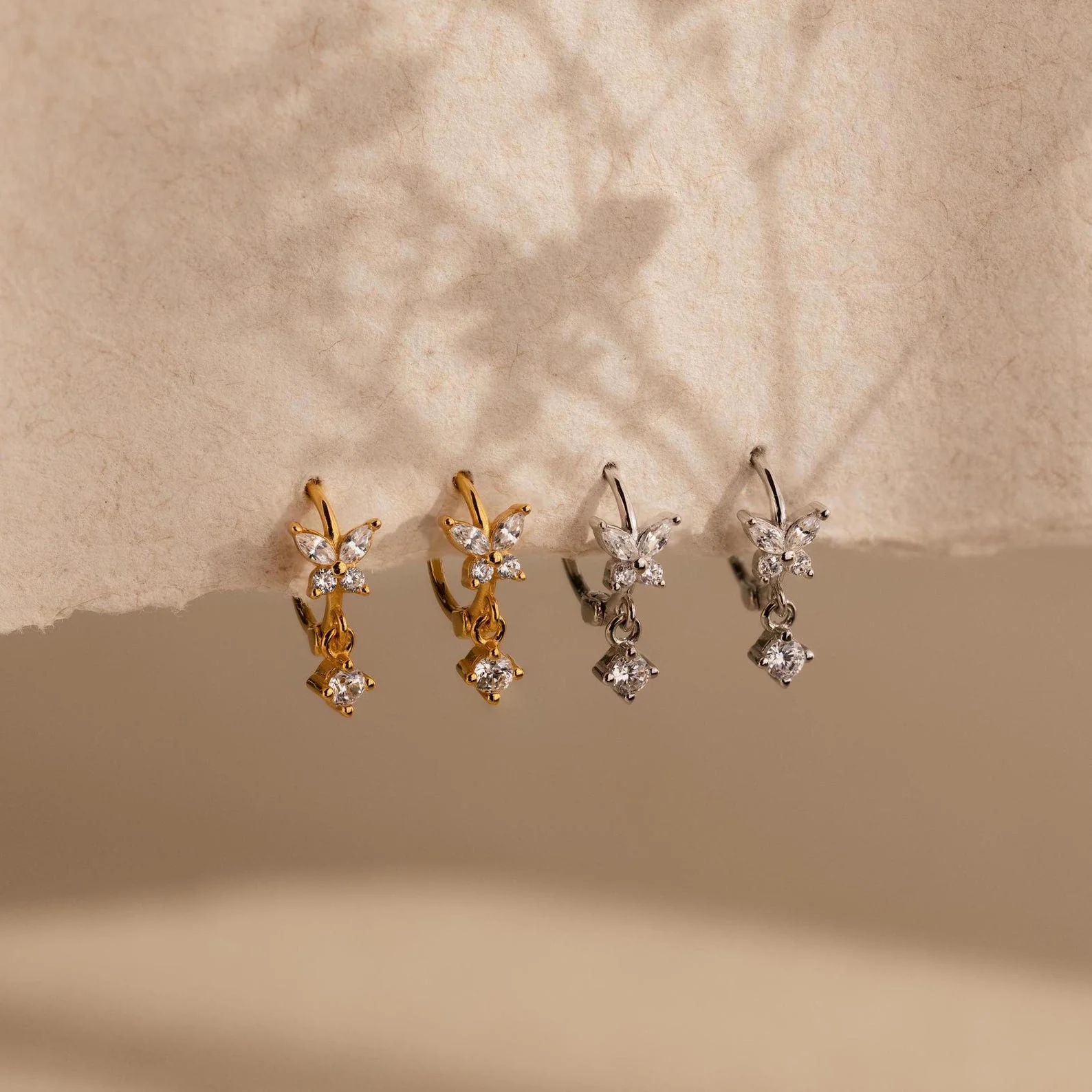 Diamond Butterfly Necklace & Earrings Set in Silver - Image 5