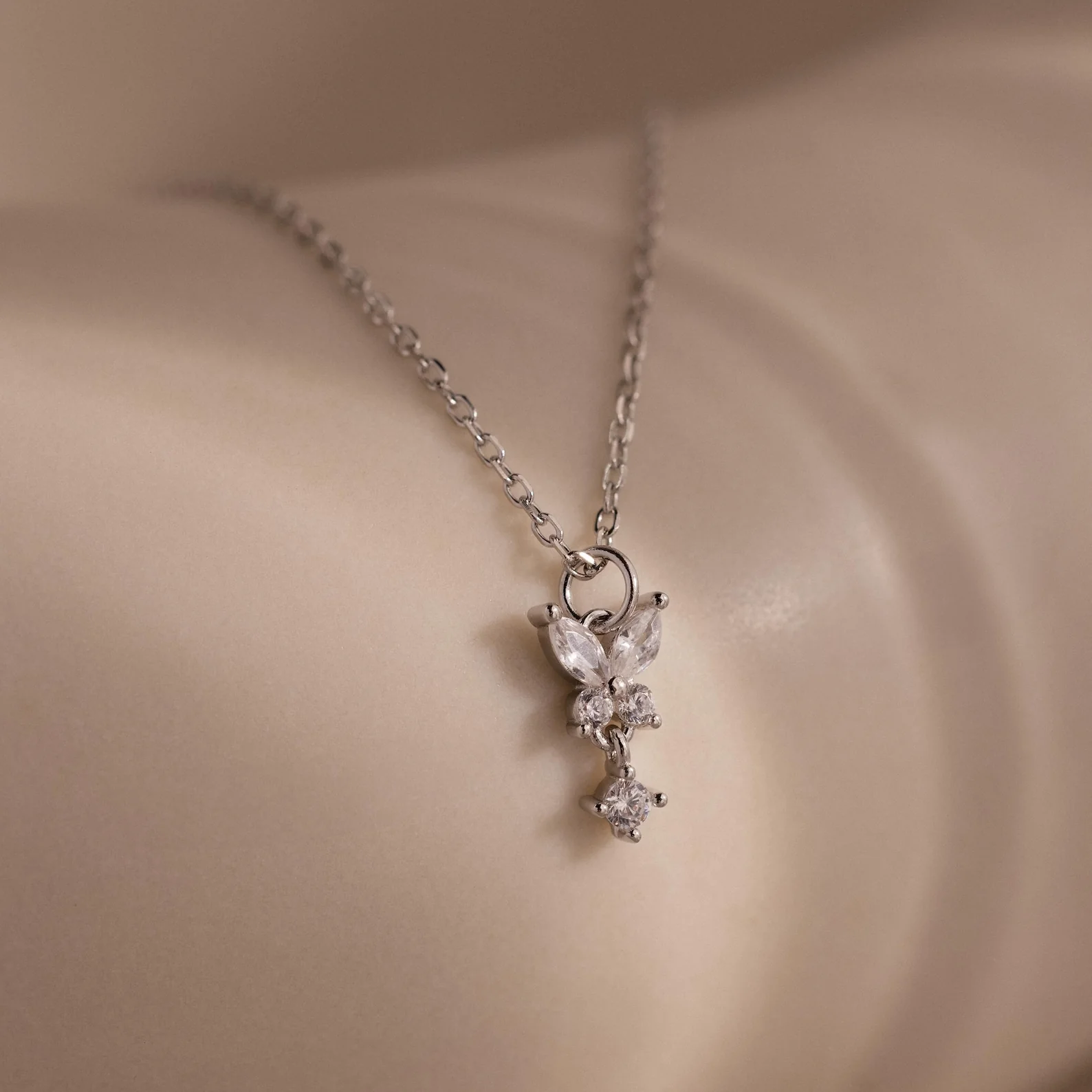 Diamond Butterfly Necklace & Earrings Set in Silver - Image 7