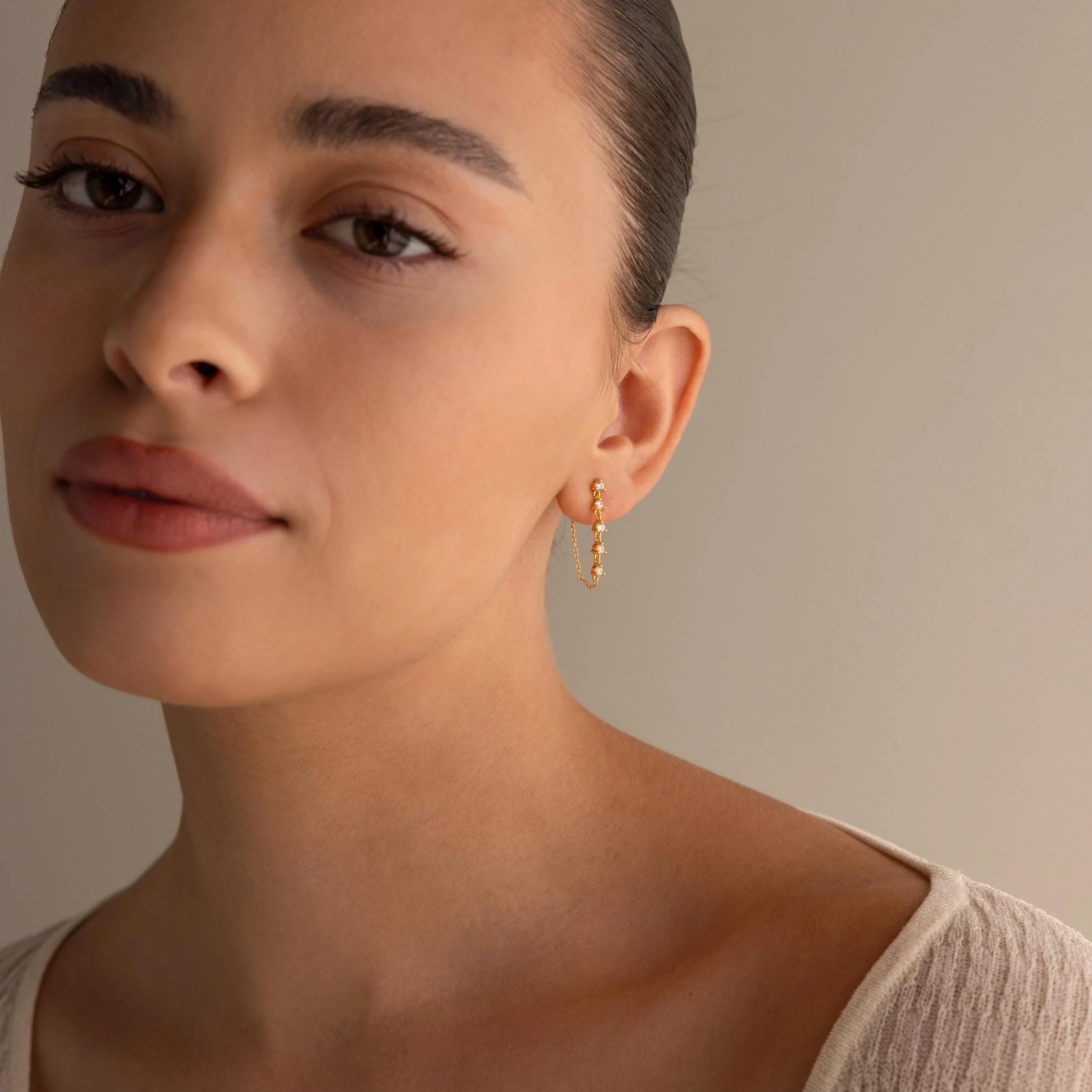 Diamond Chain Drop Earrings in 18K Gold - Image 4