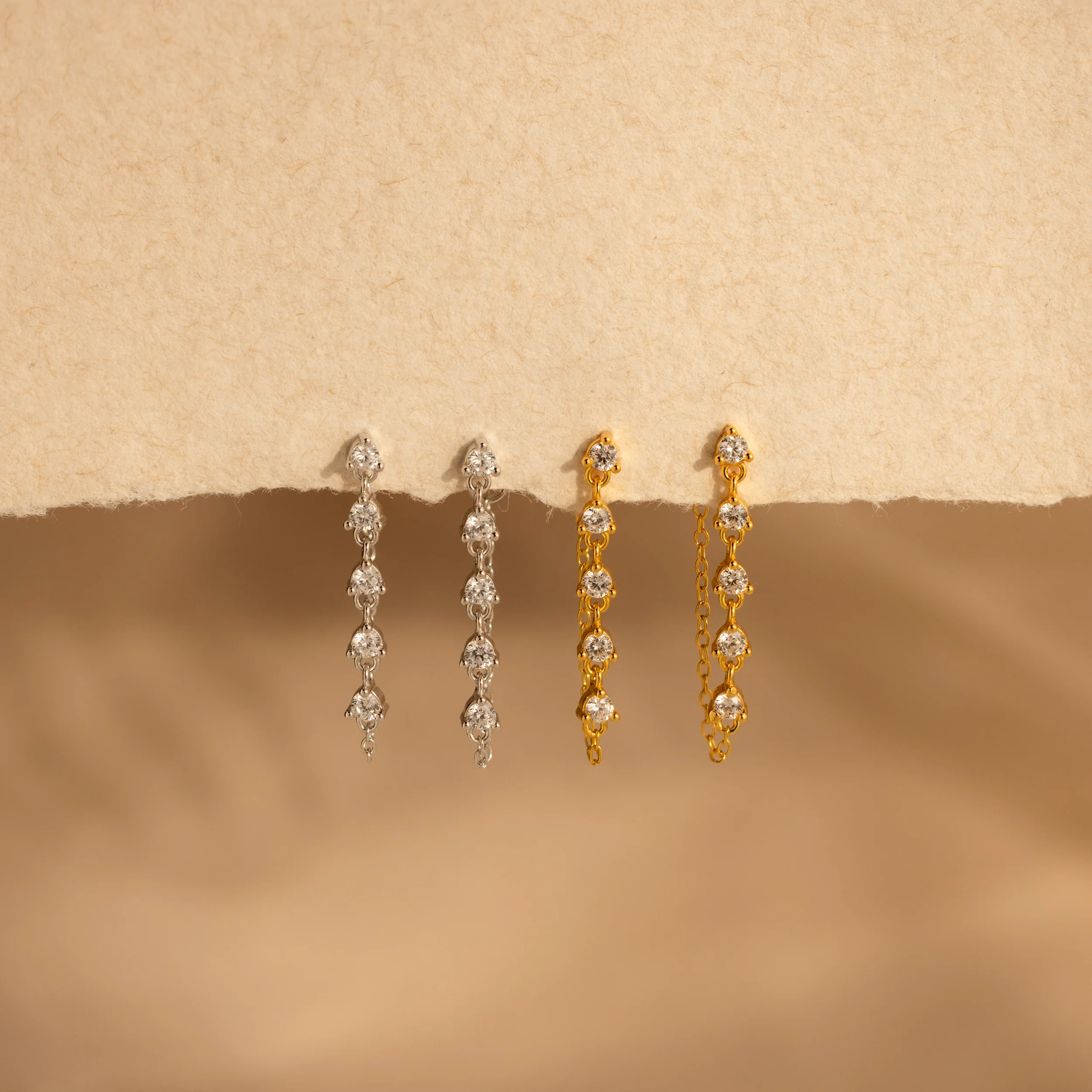 Diamond Chain Drop Earrings in 18K Gold - Image 5
