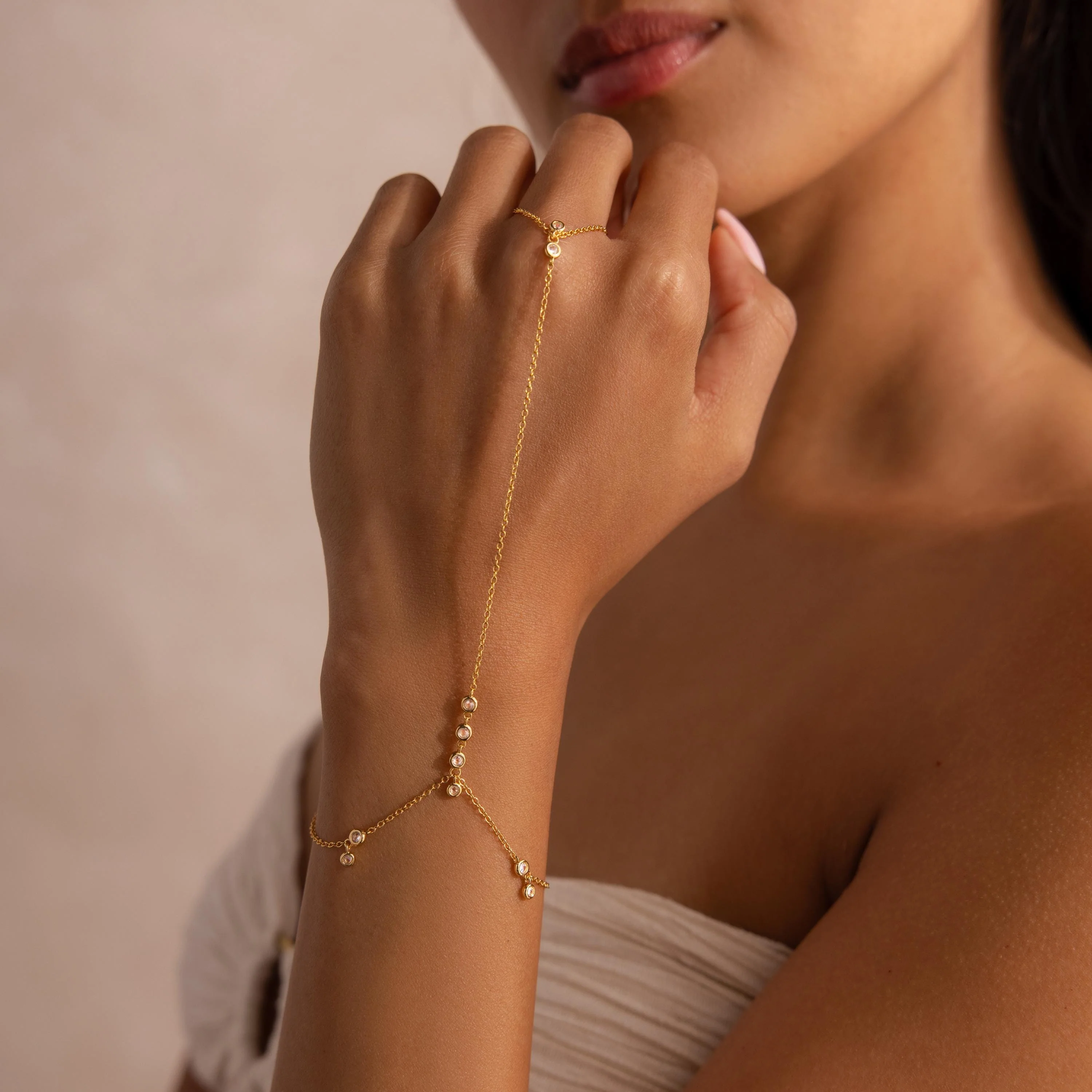 Diamond Cluster Hand Chain Bracelet - Image 6