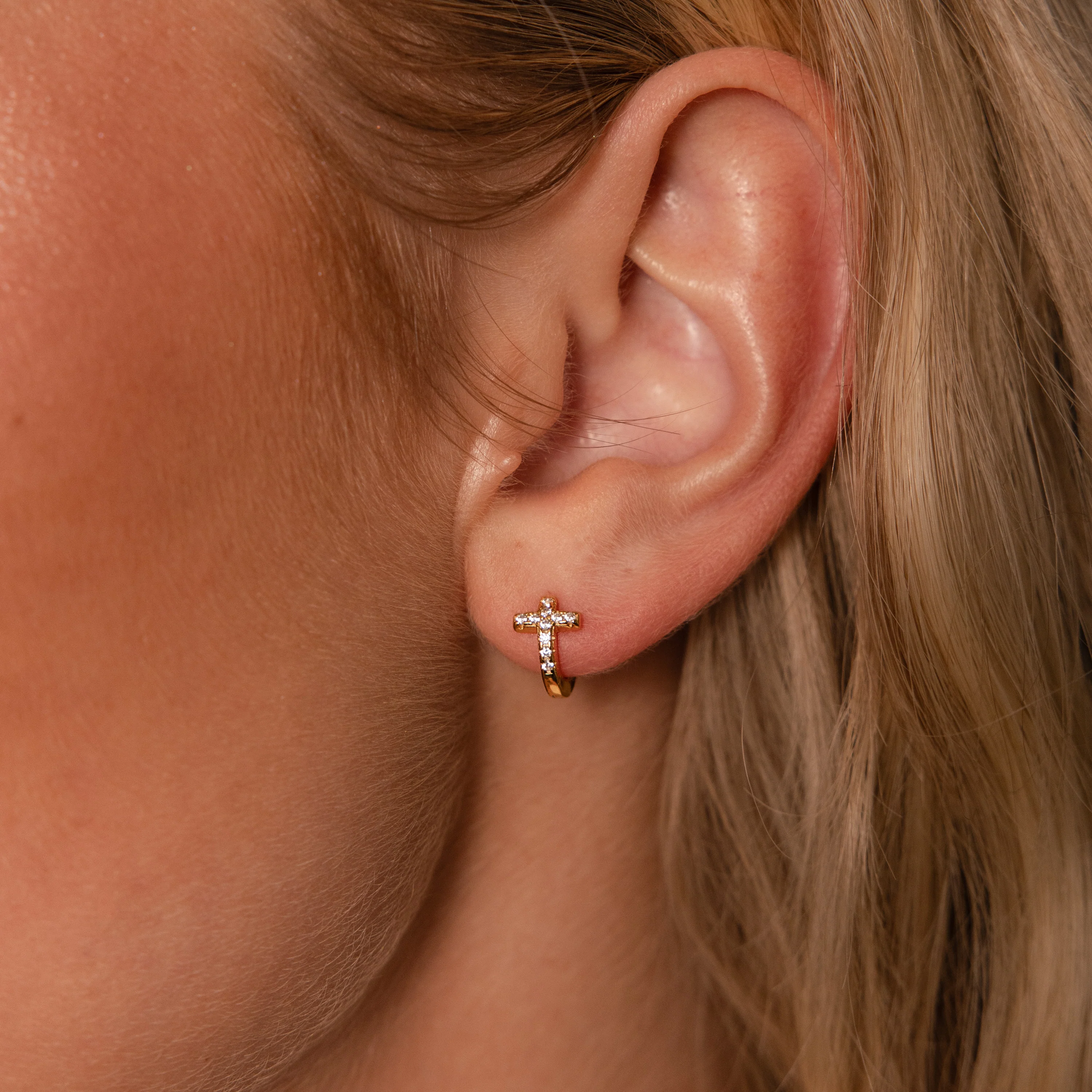 Diamond Cross Huggies in 18K Gold - Image 2