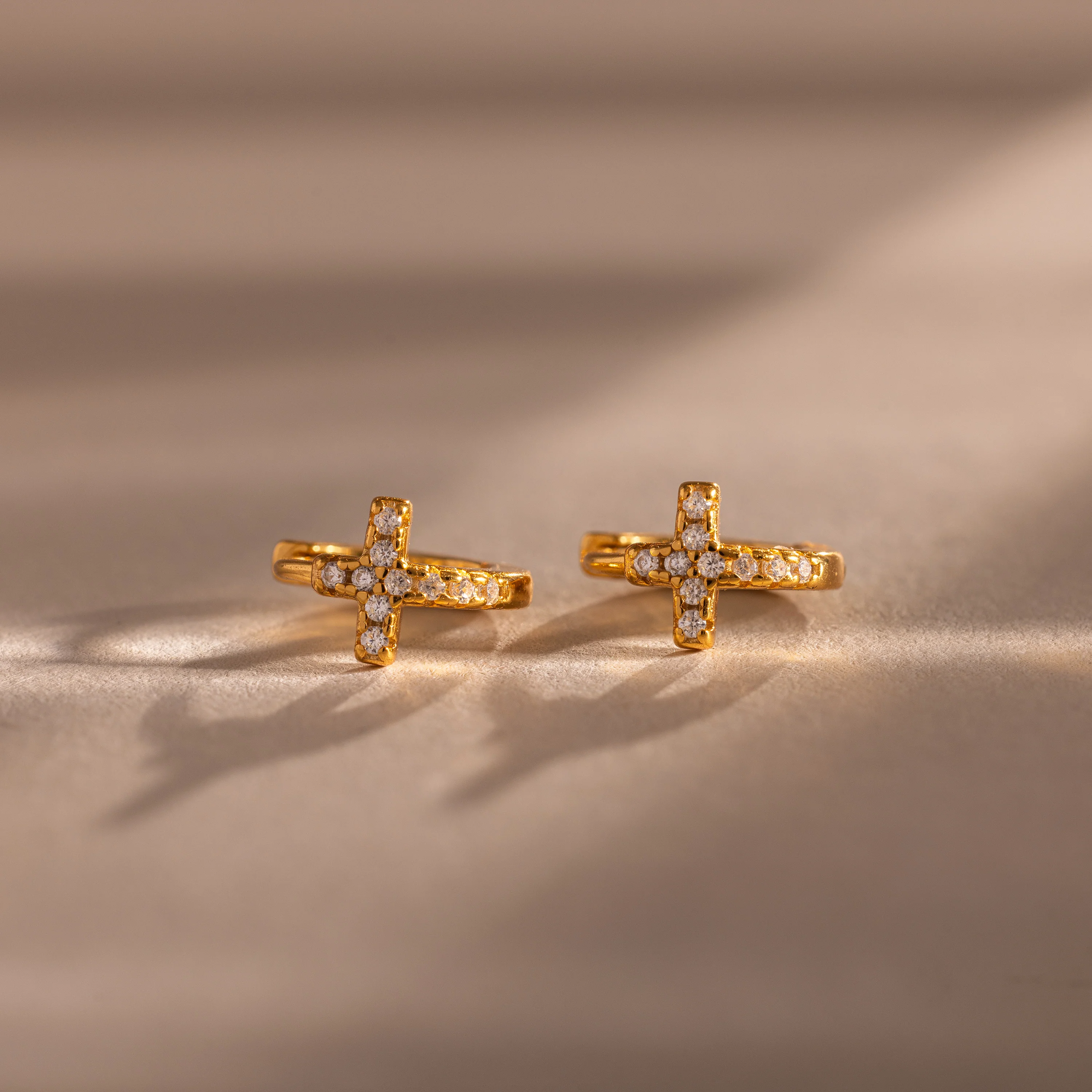 Diamond Cross Huggies in 18K Gold - Image 5