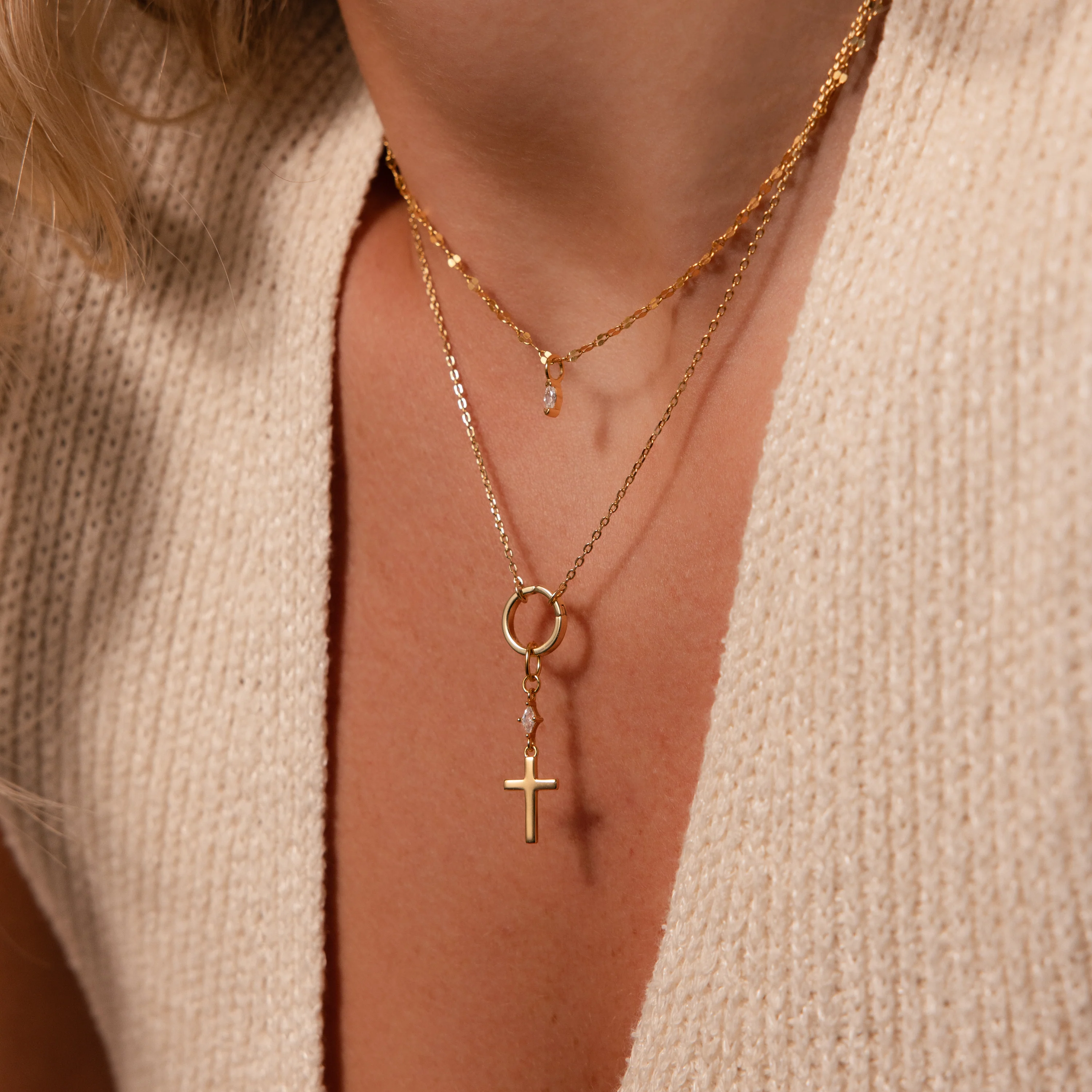 Diamond Drop Cross Charm in 18K Gold - Image 2