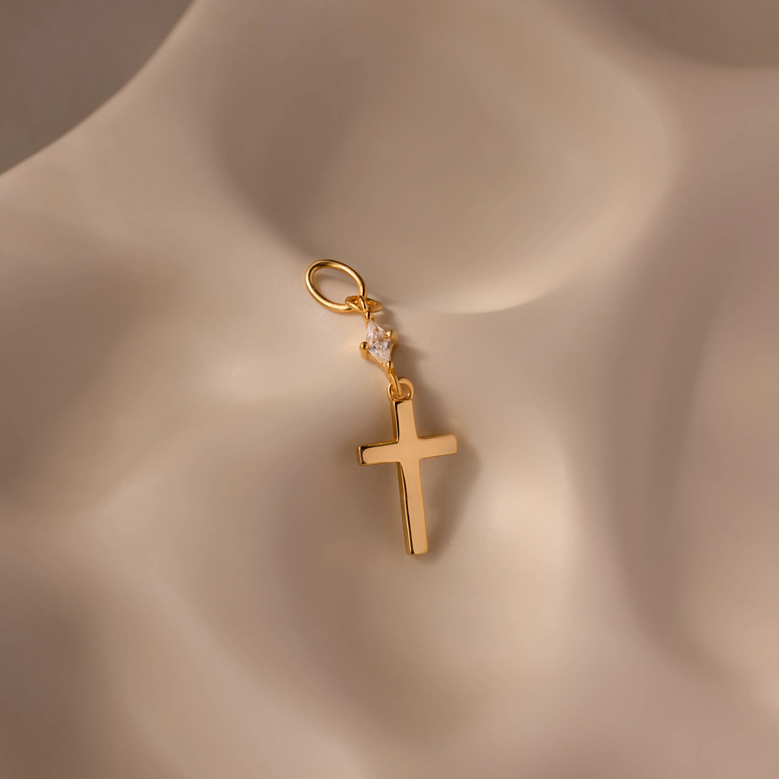 Diamond Drop Cross Charm in 18K Gold - Image 3