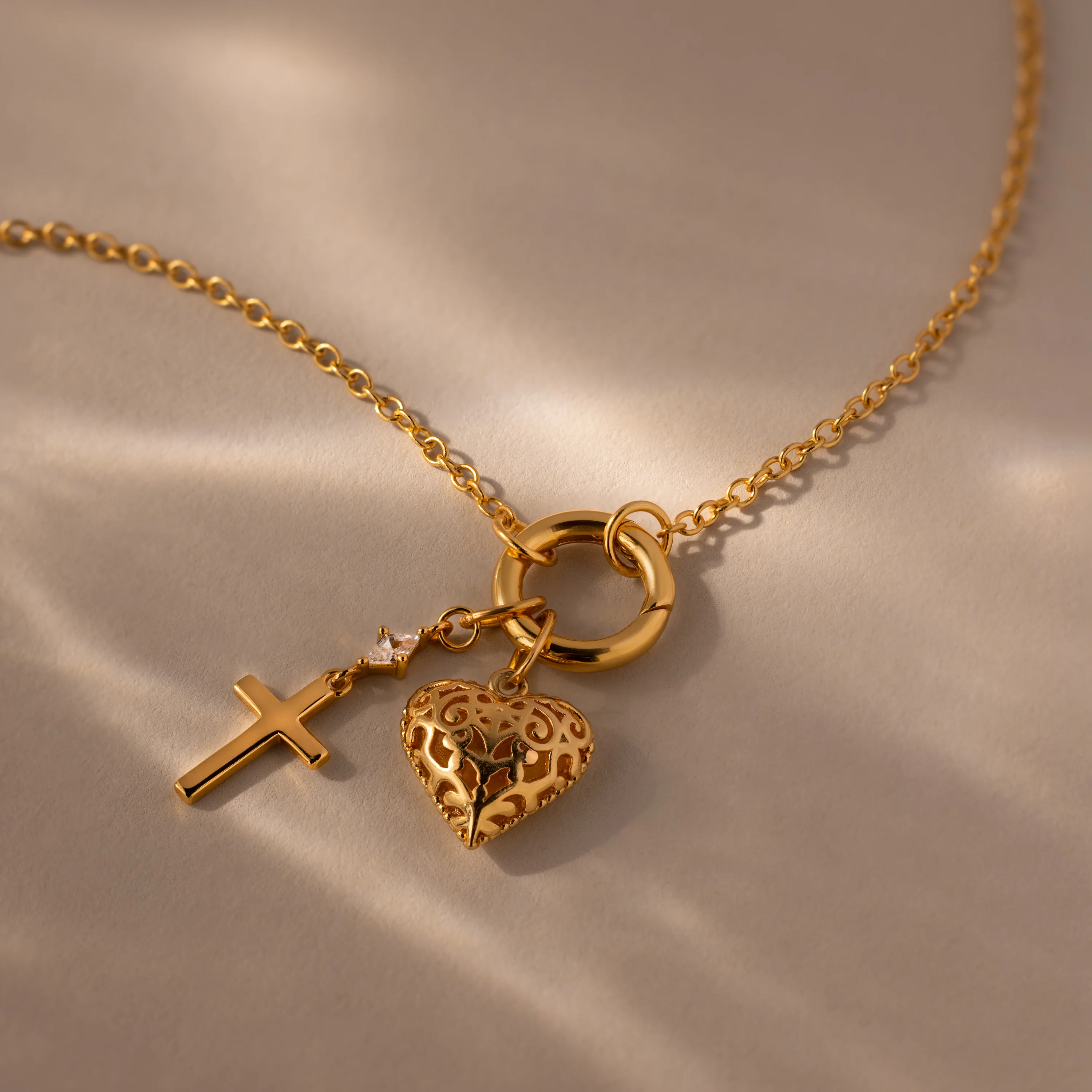 Diamond Drop Cross Charm in 18K Gold - Image 7