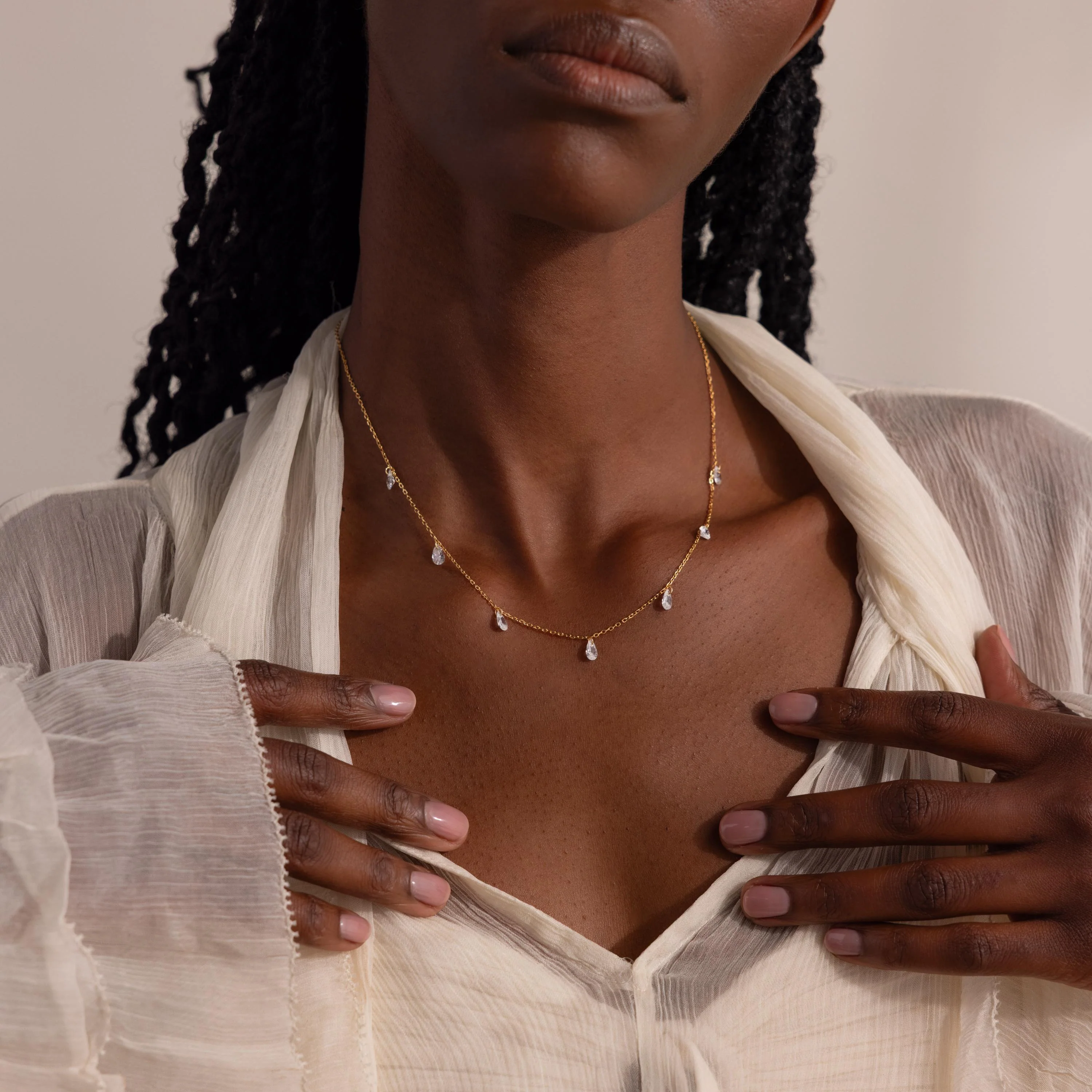 Diamond Drop Station Necklace in 18K Gold - Image 4