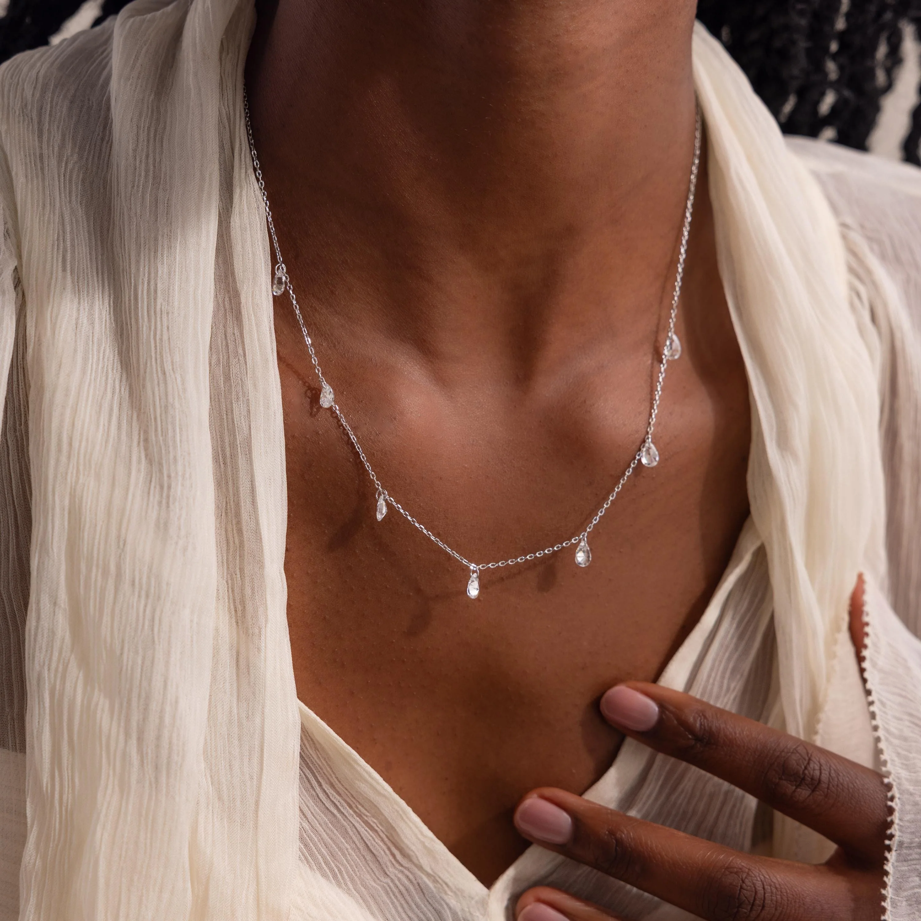 Diamond Drop Station Necklace in Silver - Image 2